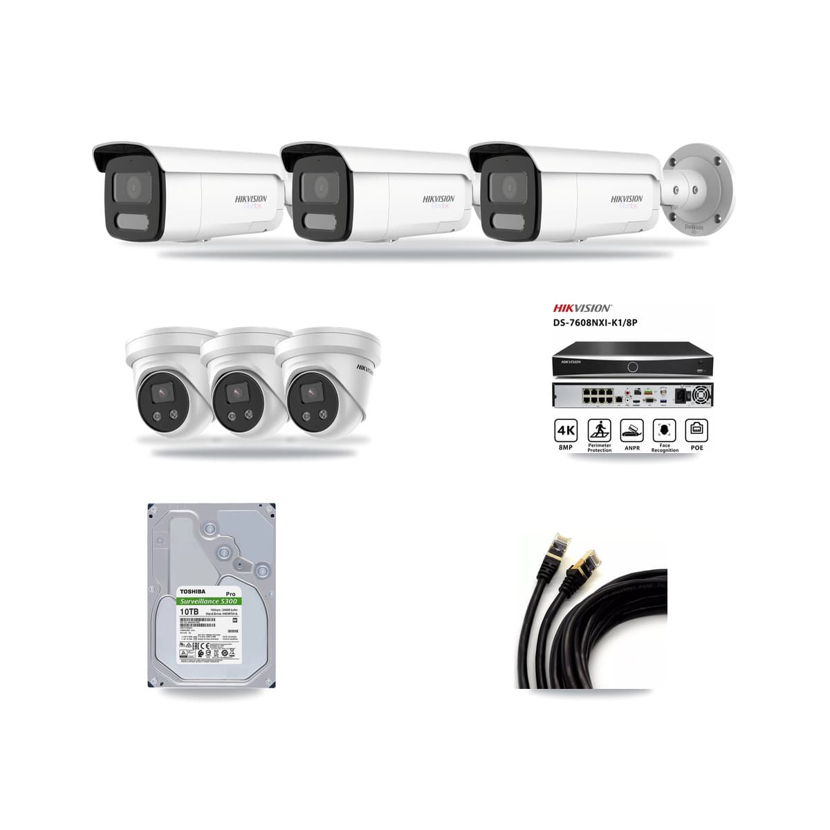 Hikvision 8-Channel 5MP – 4K CCTV Kit — 3 4K Bullet + 3 5MP Turret Cameras + 10TB Recording - Image 1