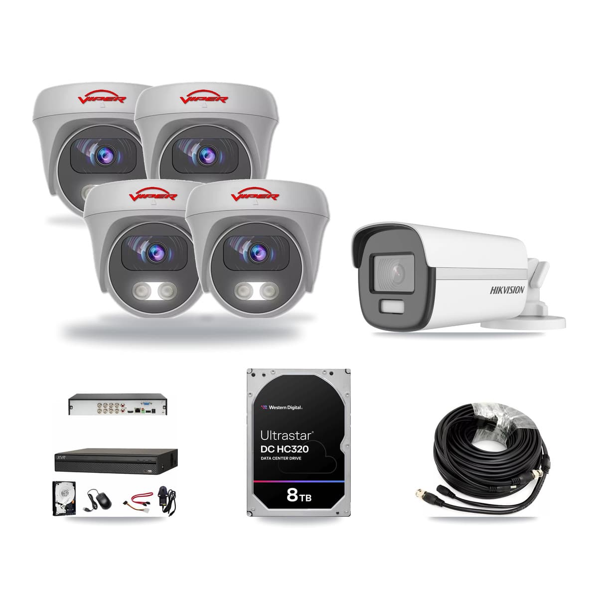 8-Channel 5MP – 4K CCTV Kit — 1 4K Bullet + 4 White 5MP Cameras + 8TB Recording (XVR-3108AD Recorder) - Image 1