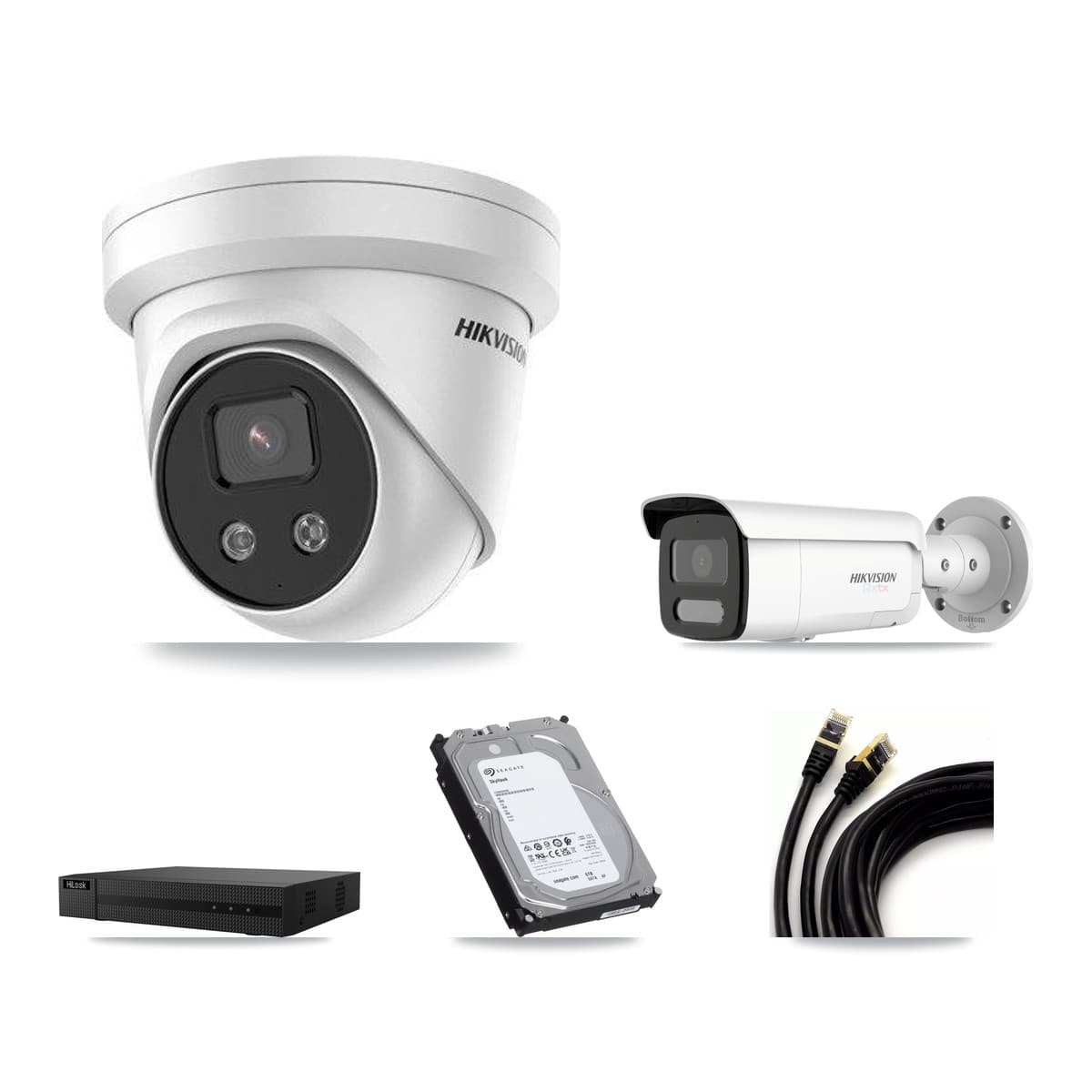 Hikvision & HiLook 8-Channel 5MP – 4K CCTV Kit — 1 4K Bullet + 3 5MP Turret Cameras + 6TB Recording