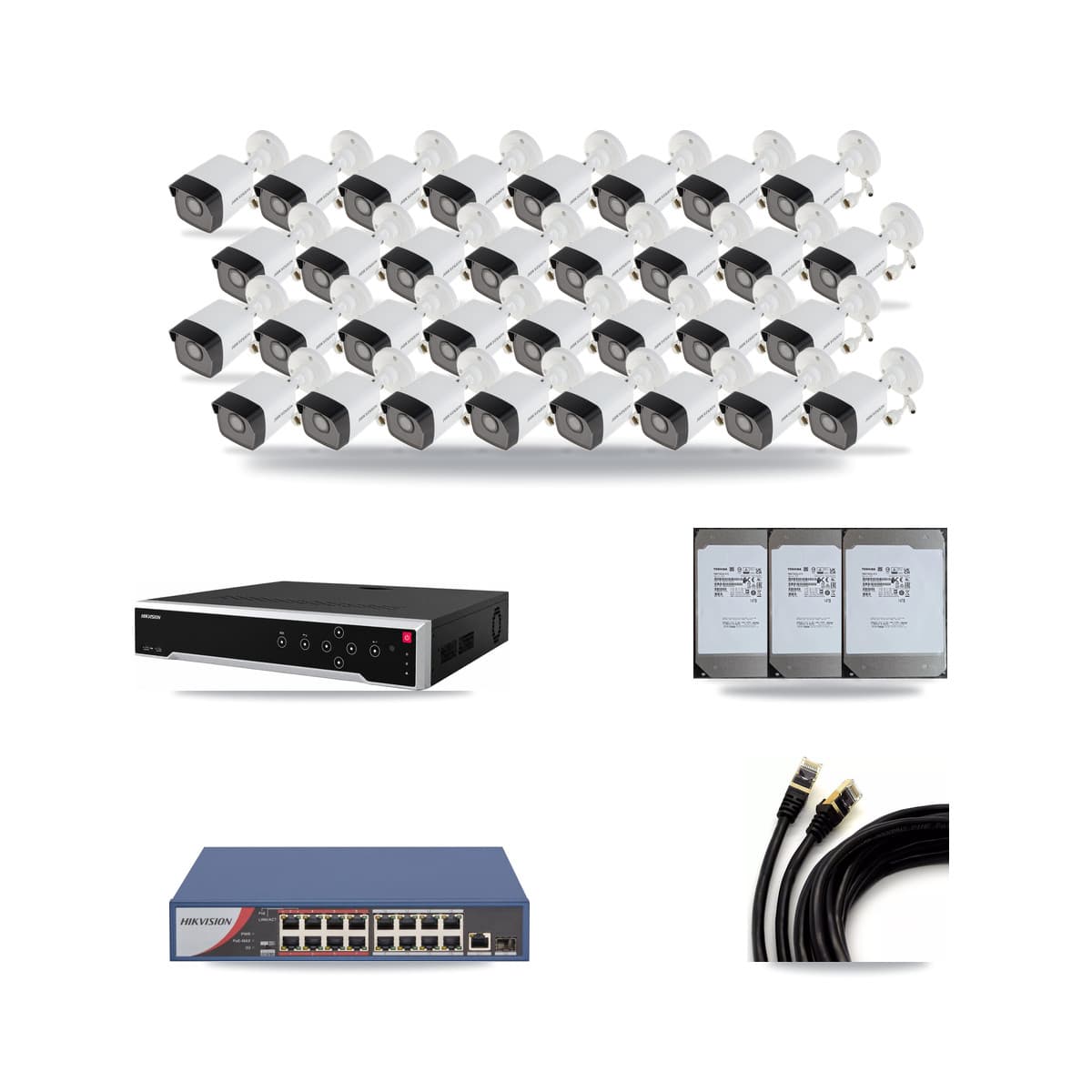 Hikvision 32-Channel 5MP CCTV Kit — 32 Bullet Cameras + 3× 14TB Recording - Image 1