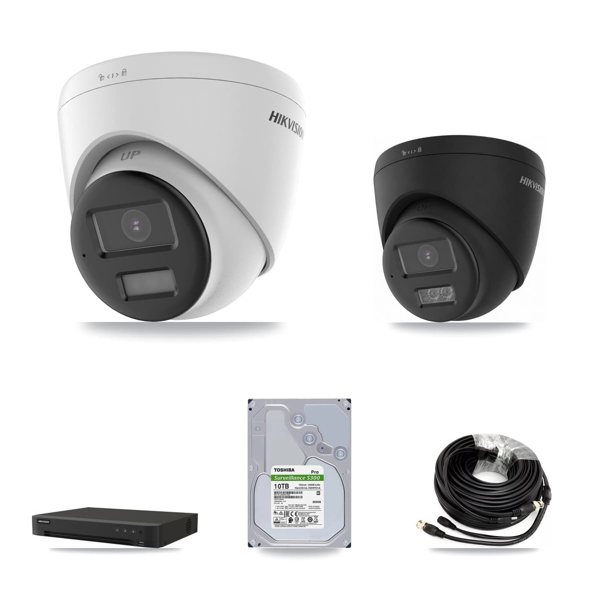 Hikvision 8-Channel 5MP – 4K CCTV Kit — 4 DS-2CE78K0T-LPTS 5MP + 2 Black DS-2CE78U0T-LTS-BLACK 4K Turret Cameras + 10TB Recording (IDS-7208HUHI-M1/XT Recorder)