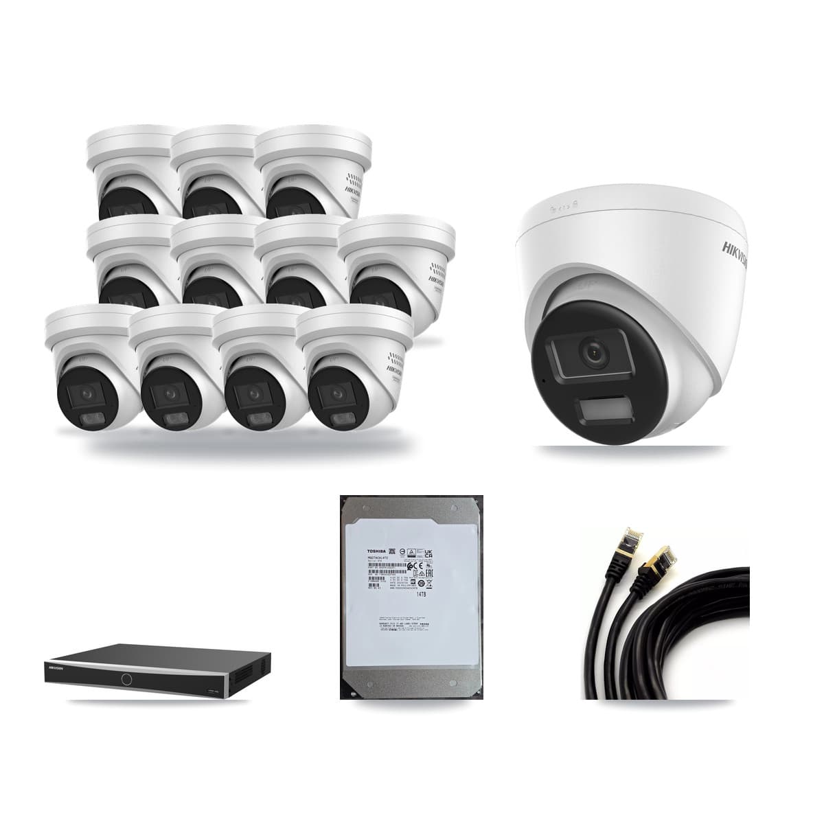 Hikvision 16-Channel 4MP – 4K CCTV Kit — 1 4K + 11 4MP Turret Cameras + 14TB Recording - Image 1