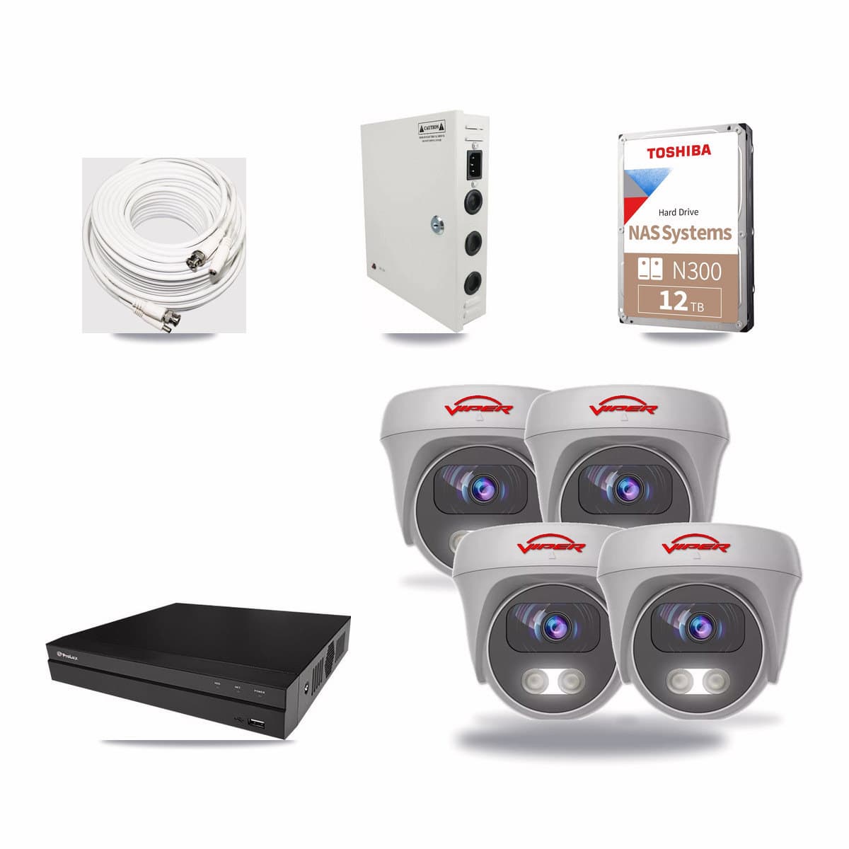 Viper & Prolux 8-Channel 5MP CCTV Kit — 4 White Cameras + 12TB Recording (PXD-5208AN Recorder) - Image 1