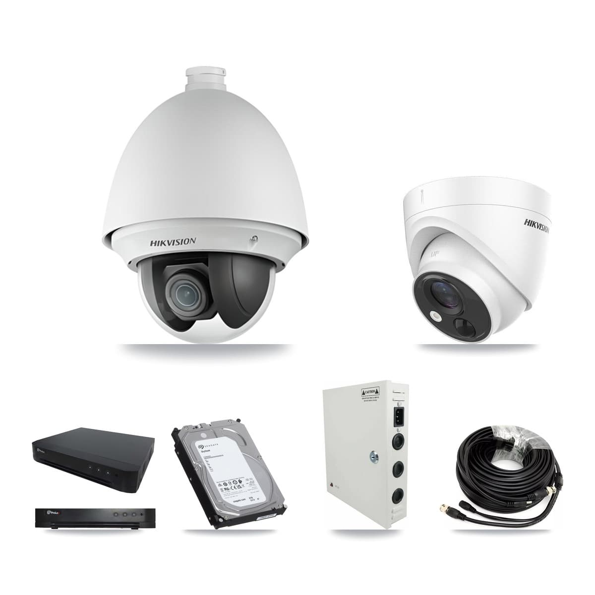 Hikvision & Prolux 16-Channel 2MP – 5MP CCTV Kit — 3 DS-2AE4225T 2MP PTZ + 3 DS-2CE71H0T 5MP Turret Cameras + 6TB Recording