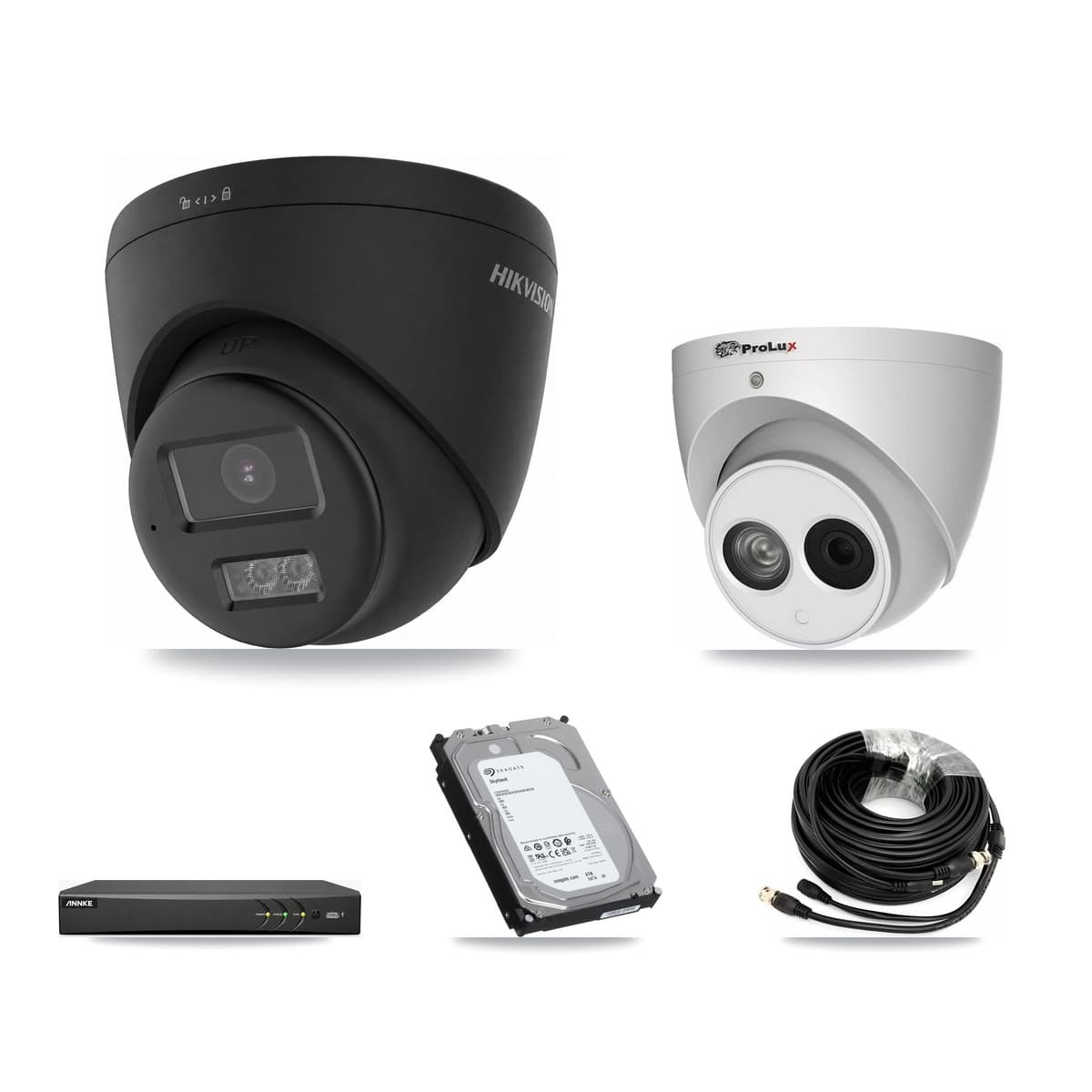 4-Channel 4MP – 4K CCTV Kit — 2 Black 4K + 1 4MP Turret Cameras + 6TB Recording (AN-DV4-8MP Recorder)