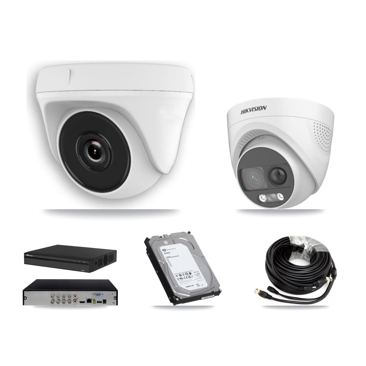 Hikvision & Prolux 8-Channel 2MP – 5MP CCTV Kit — 2 DS-2CE72KF3T 5MP Turret + 5 White HDT-2MP-N20W 2MP Dome Cameras + 6TB Recording (PXD-5108HS Recorder)