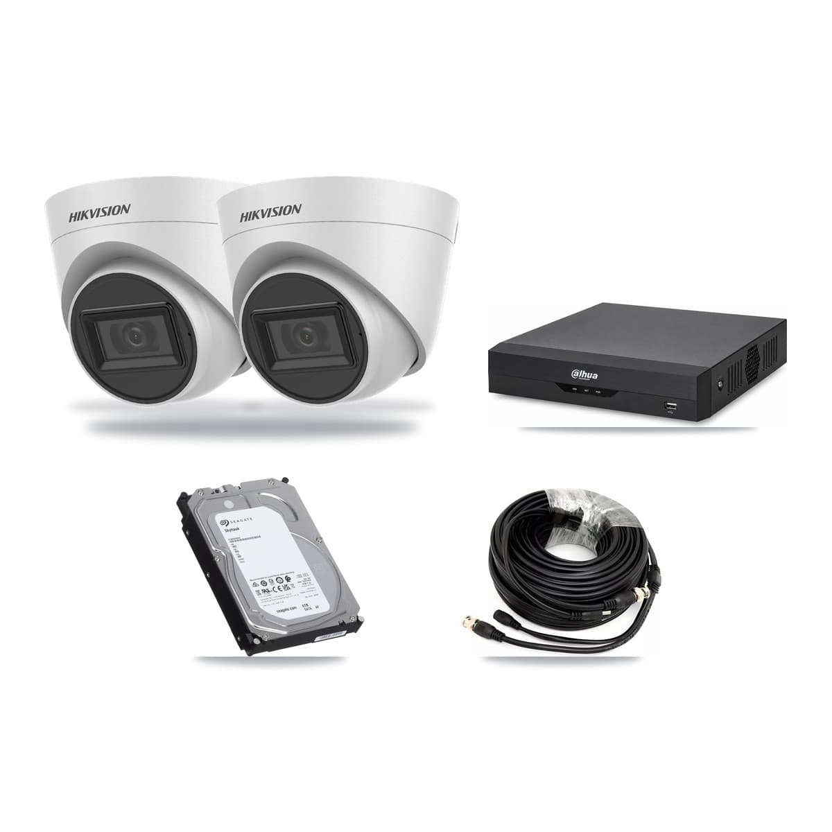 Hikvision & Dahua 4-Channel 5MP CCTV Kit — 2 White Turret Cameras + 6TB Recording - Image 1