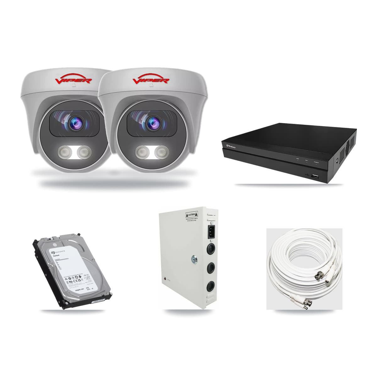 Viper & Prolux 8-Channel 5MP CCTV Kit — 2 White Cameras + 6TB Recording (PXD-5208AN Recorder) - Image 1