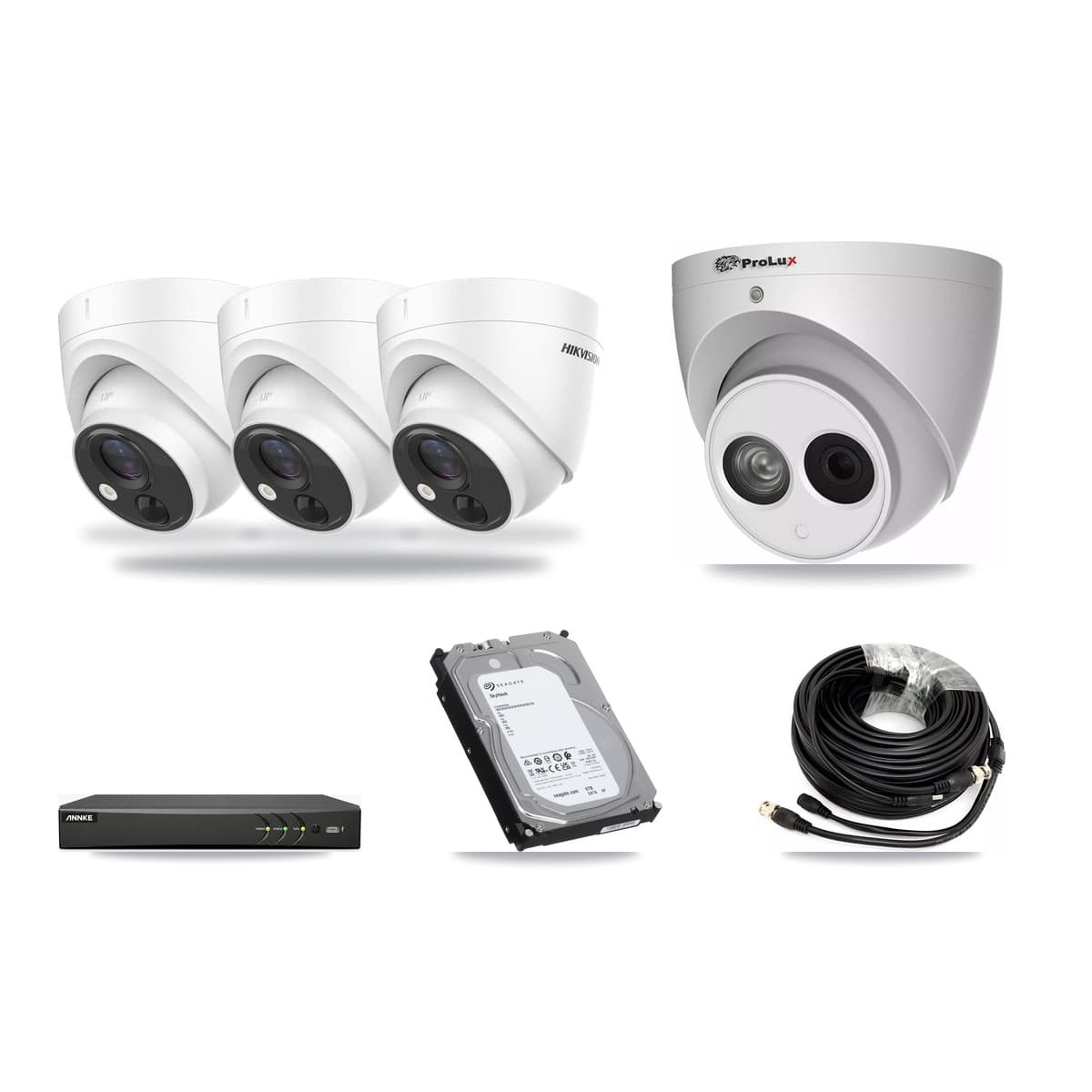 4-Channel 4MP – 5MP CCTV Kit — 3 DS-2CE71H0T 5MP + 1 PXC-612C4W-A 4MP Turret Cameras + 6TB Recording (AN-DV4-8MP Recorder) - Image 1