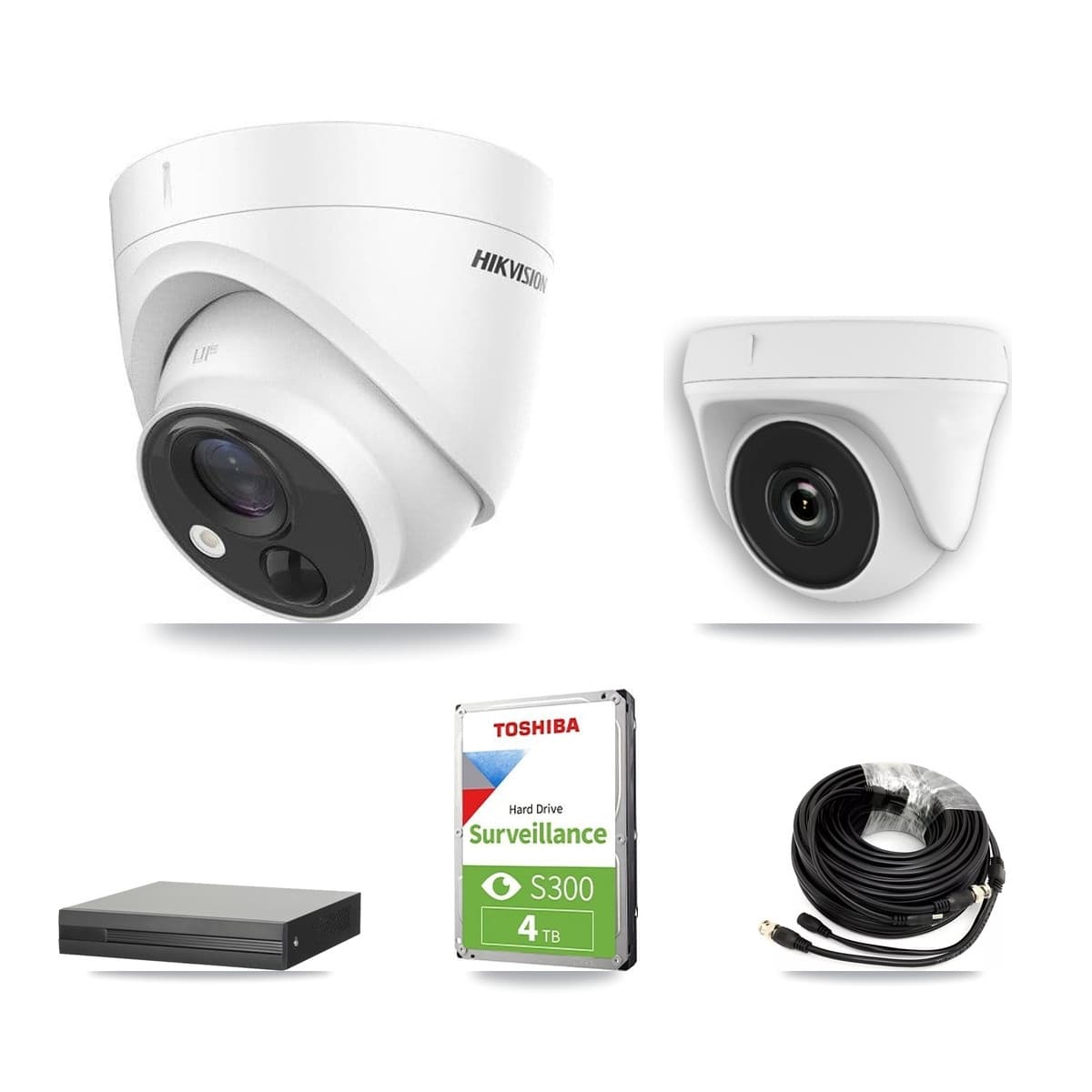 Hikvision 16-Channel 2MP – 5MP CCTV Kit — 2 DS-2CE71H0T 5MP Turret + 2 White HDT-2MP-N20W 2MP Dome Cameras + 4TB Recording - Image 1