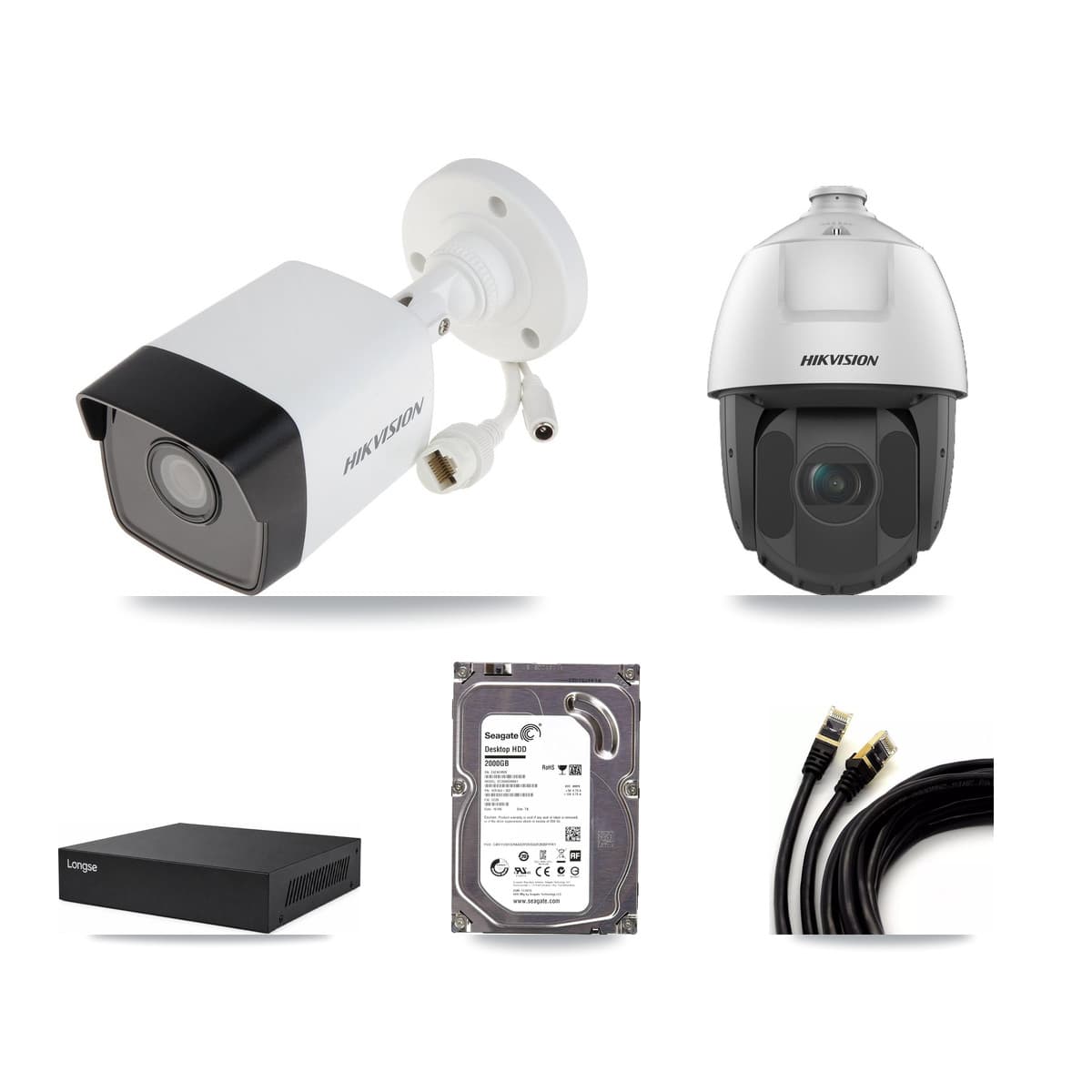 Hikvision & Longse 8-Channel 2MP – 5MP CCTV Kit — 1 5MP Bullet + 1 2MP PTZ Cameras + 2TB Recording - Image 1
