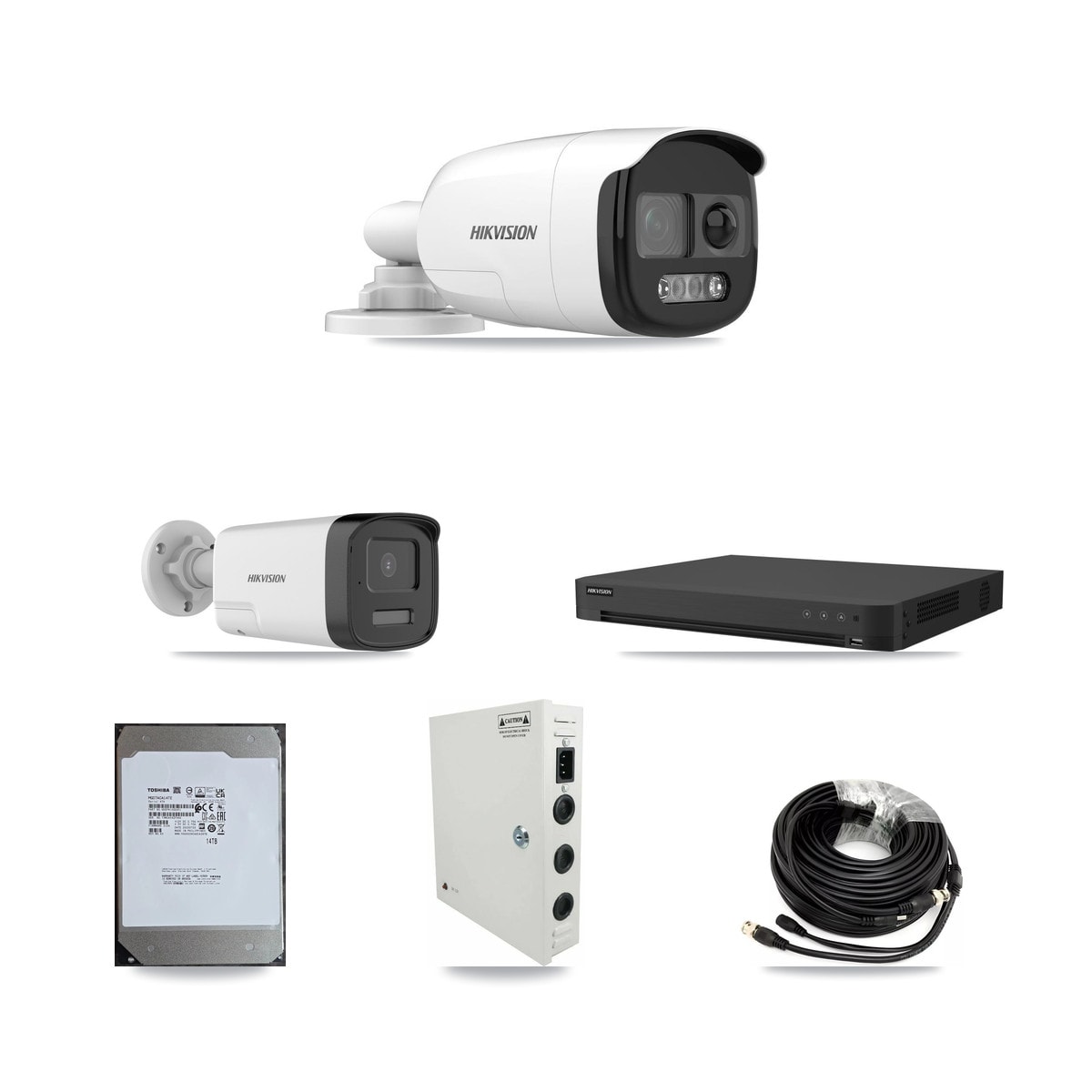 Hikvision iDS-7216HUHI-M2/XT 16-Channel DVR CCTV Kit — 10× DS-2CE12KF3T-PIRXO Bullet + 5× DS-2CE17K0T-LXTS Bullet 5MP Cameras + 14TB HDD