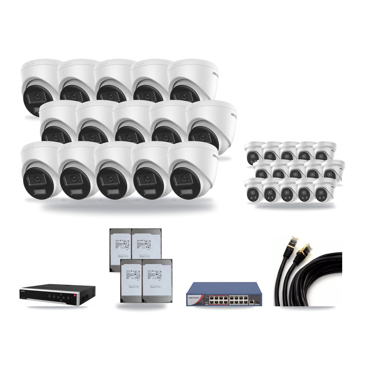 Hikvision 32-Channel 5MP – 4K CCTV Kit — 15 4K + 15 5MP Turret Cameras + 4× 14TB Recording - Image 1