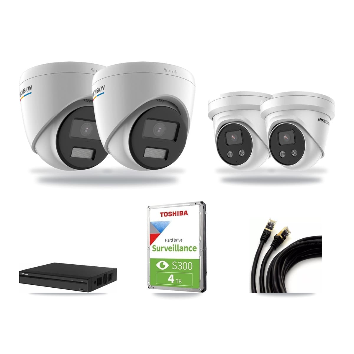 Hikvision & Prolux 4-Channel 2MP – 5MP CCTV Kit — 2 2MP + 2 5MP Turret Cameras + 4TB Recording - Image 1