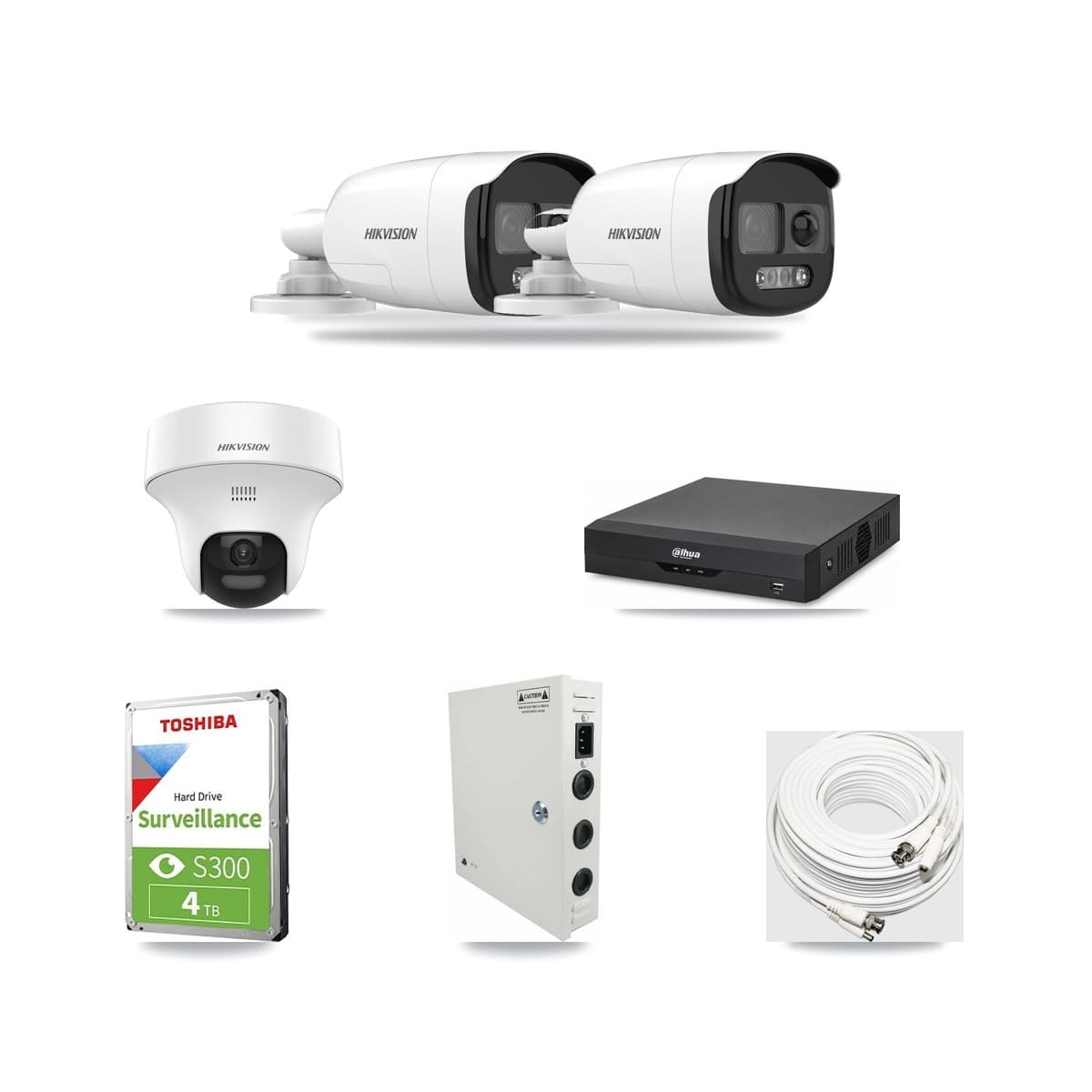 Hikvision & Dahua 4-Channel 5MP CCTV Kit — 2 DS-2CE12KF3T Bullet + 1 DS-2CE70K0T Turret Cameras + 4TB Recording - Image 1