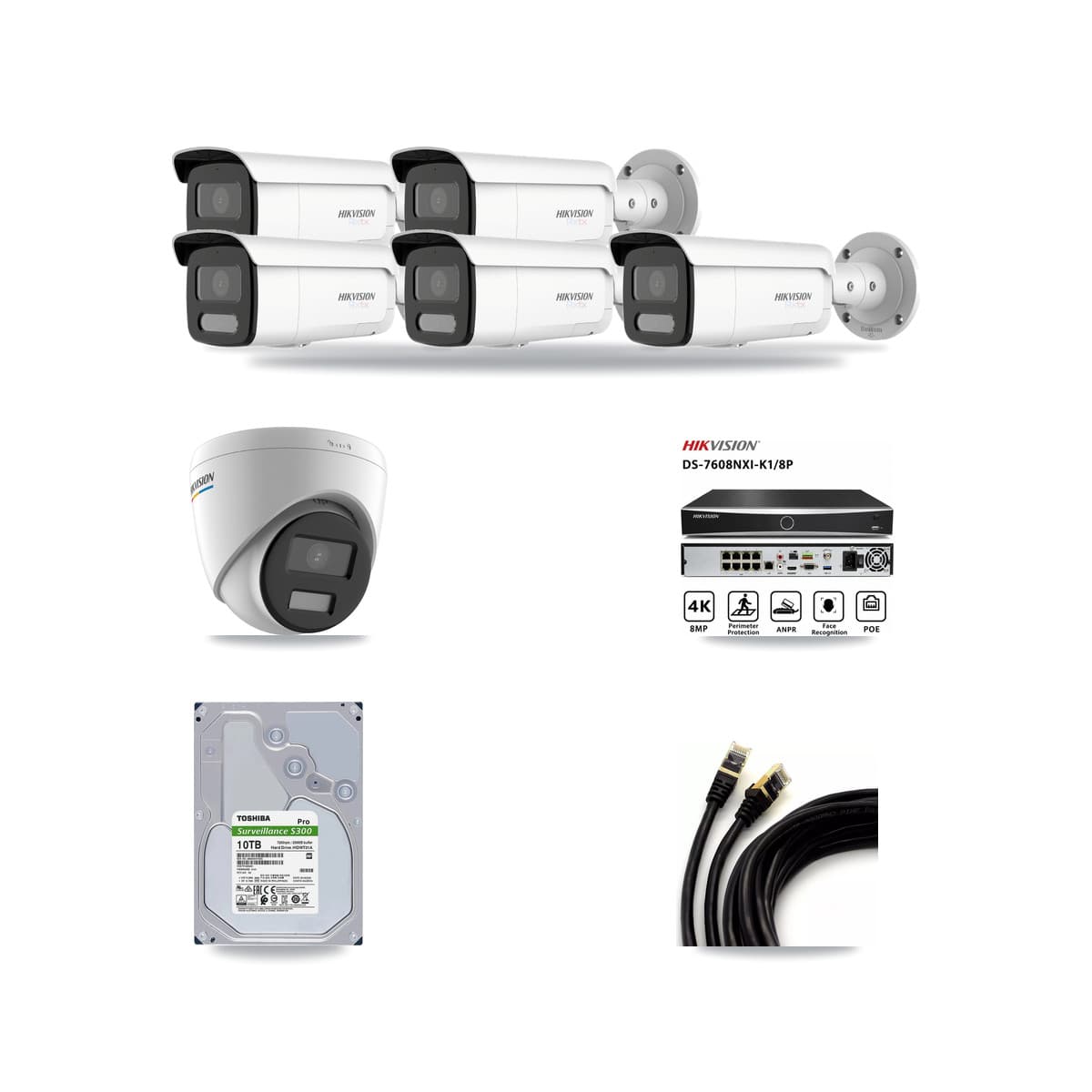 Hikvision 8-Channel 2MP – 4K CCTV Kit — 1 2MP Turret + 5 4K Bullet Cameras + 10TB Recording - Image 1