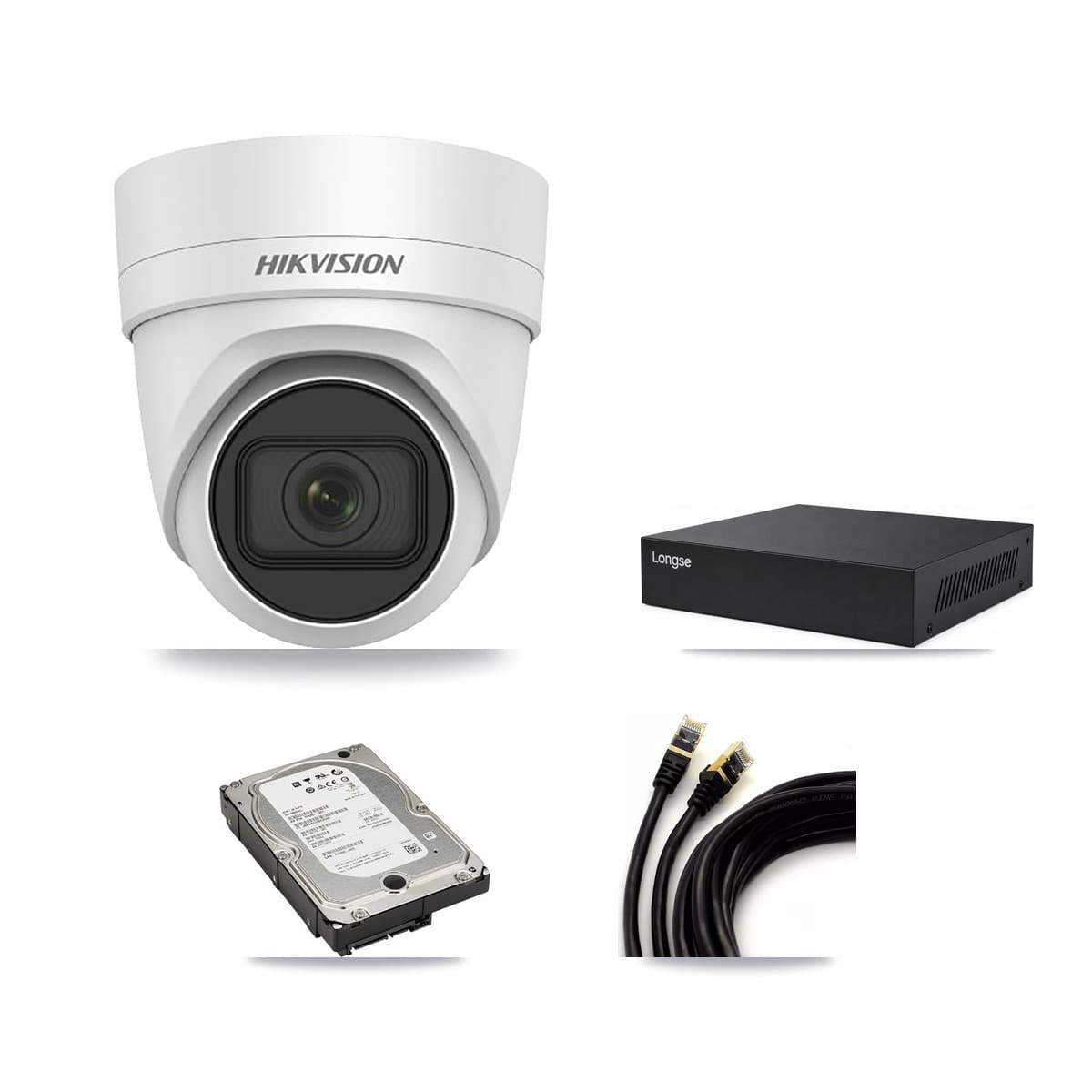 Hikvision & Longse 8-Channel 4MP CCTV Kit — 4 DS-2CD2H45FWD Turret Cameras + 5TB Recording