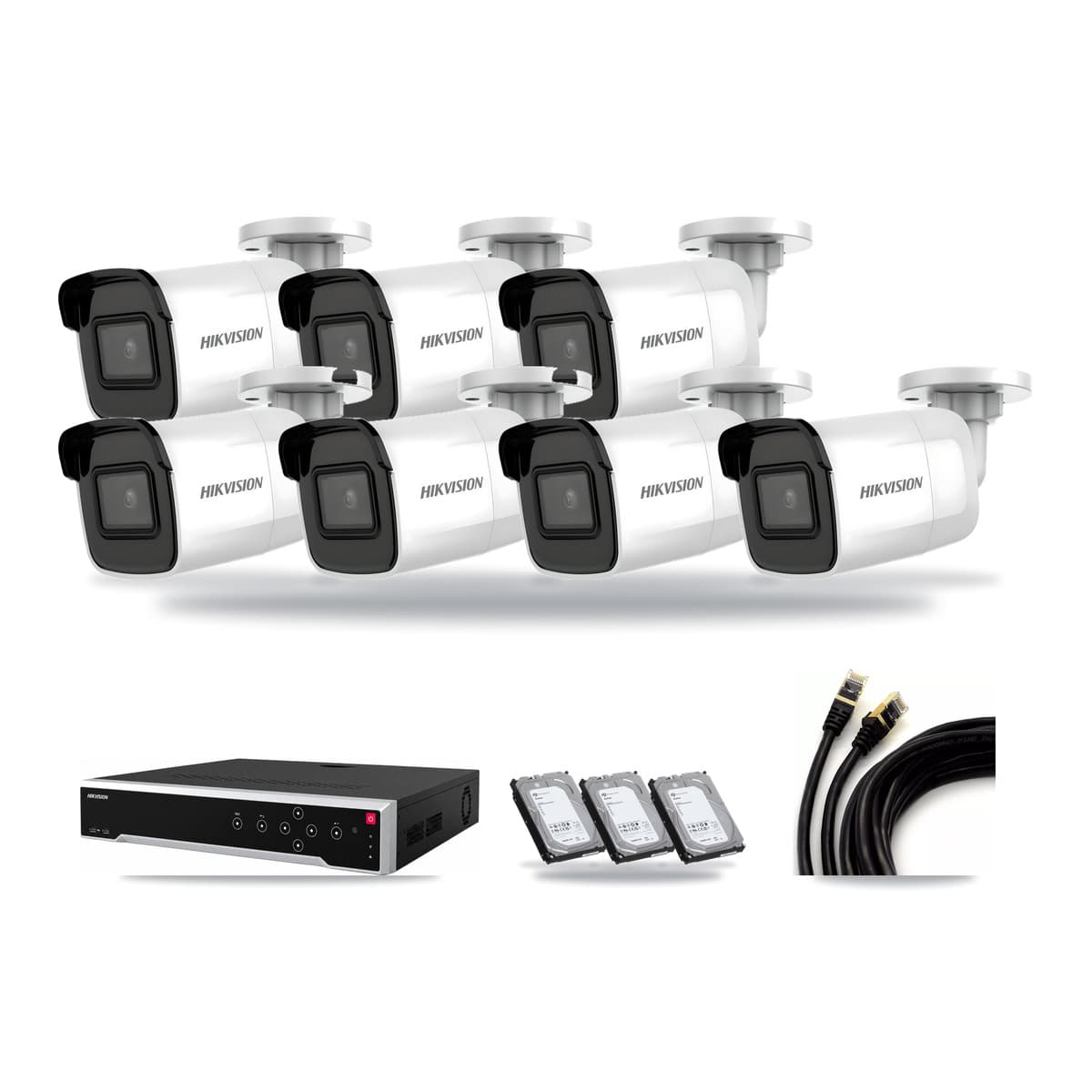 Hikvision 32-Channel 4K CCTV Kit — 7 DS-2CD2085G1 Bullet Cameras + 3× 6TB Recording - Image 1