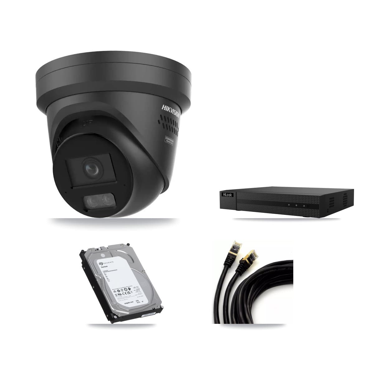 Hikvision & HiLook 8-Channel 4K CCTV Kit — 5 Black Turret Cameras + 6TB Recording