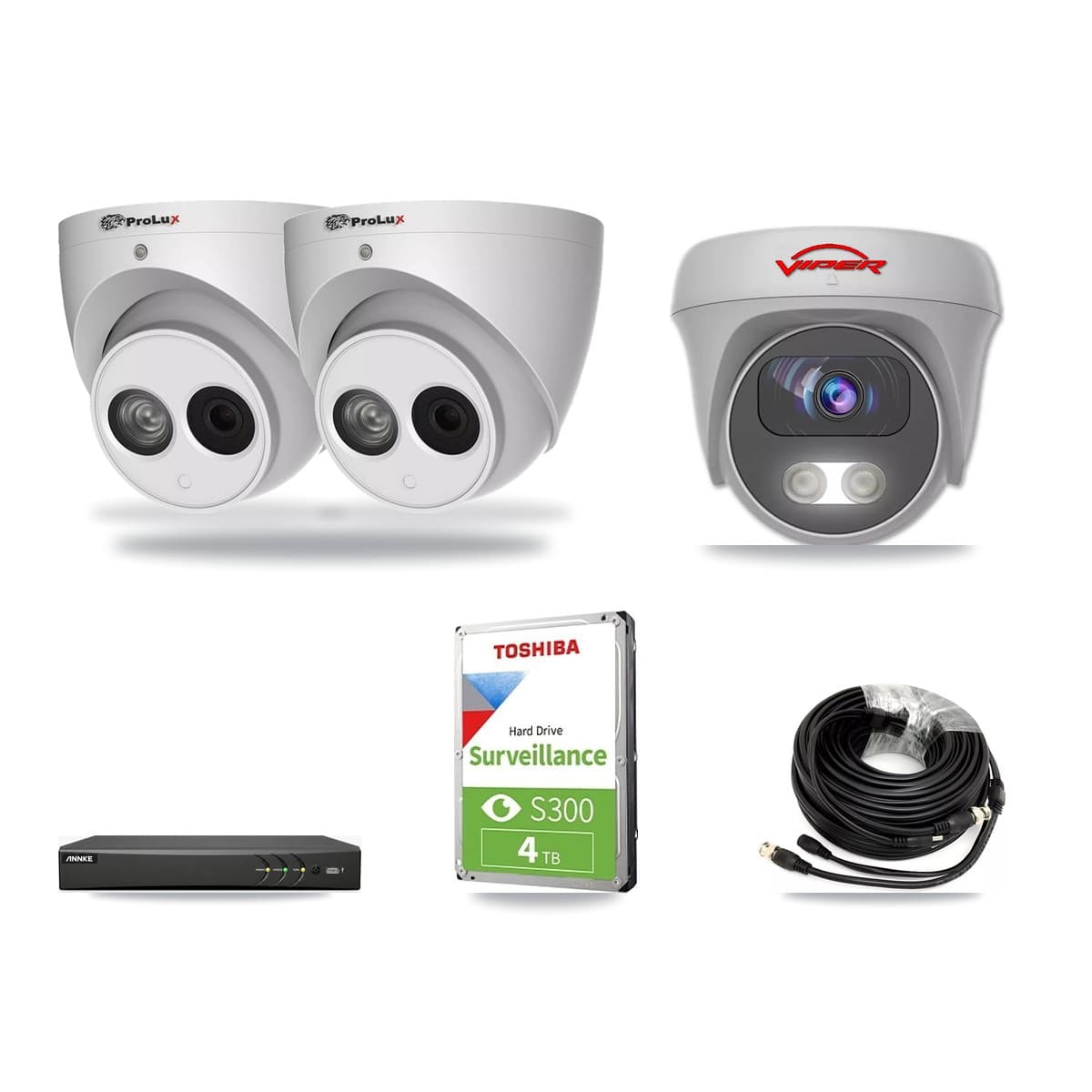 4-Channel 4MP – 5MP CCTV Kit — 2 4MP Turret + 1 White 5MP Cameras + 4TB Recording (AN-DV4-8MP Recorder) - Image 1