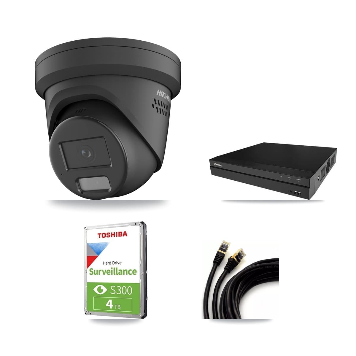 Hikvision & Prolux 8-Channel 4MP CCTV Kit — 3 Black Turret Cameras + 4TB Recording