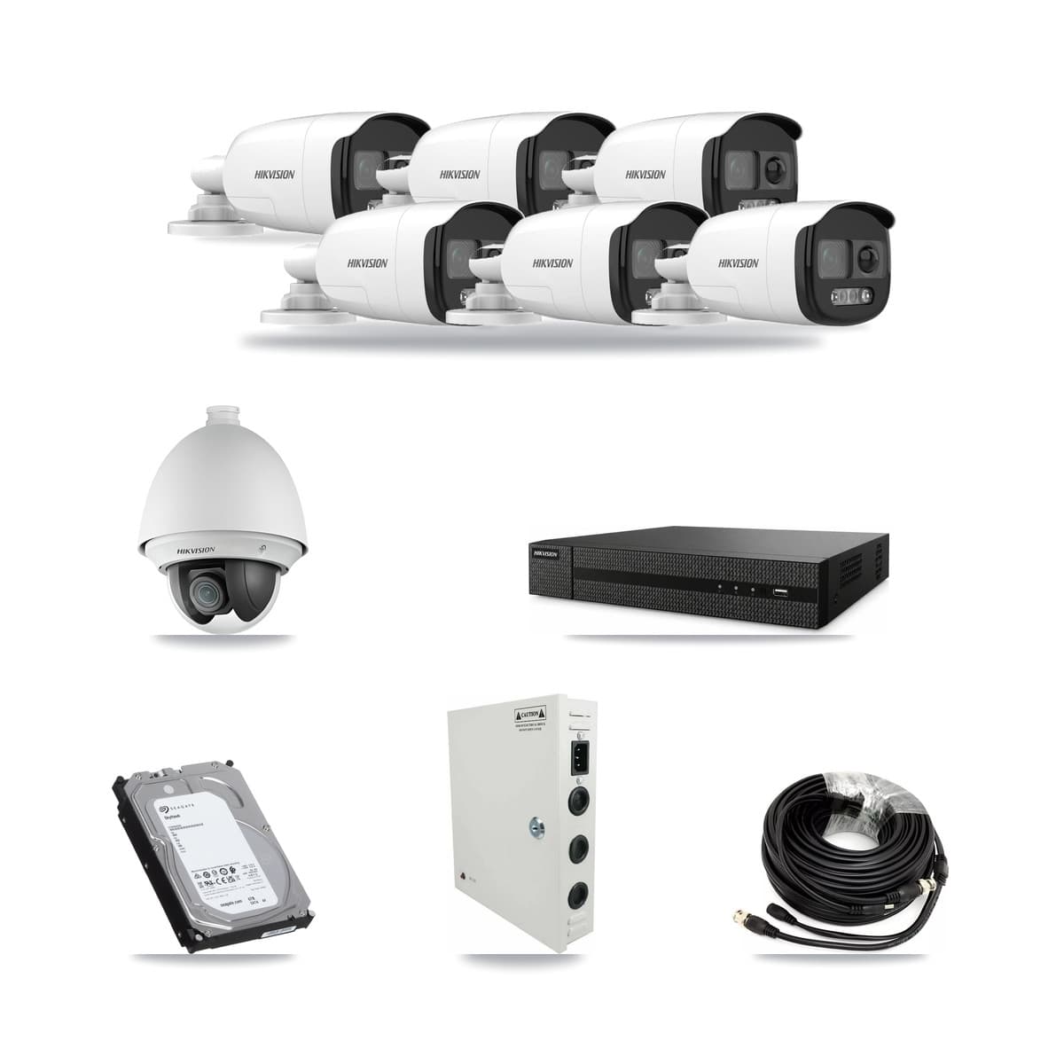 Hikvision 8-Channel 2MP – 5MP CCTV Kit — 1 2MP PTZ + 6 5MP Bullet Cameras + 6TB Recording - Image 1
