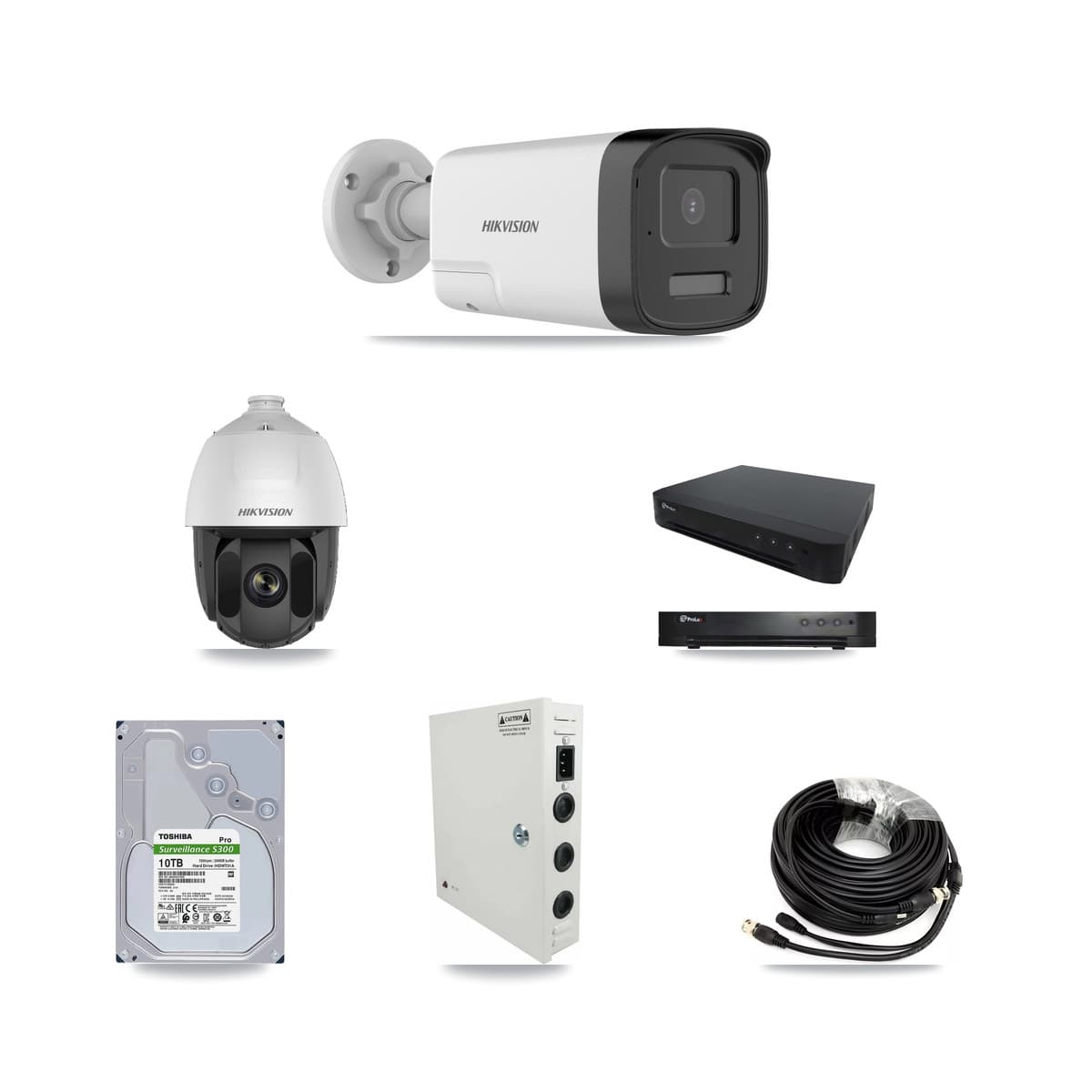 Hikvision & Prolux 16-Channel 2MP – 5MP CCTV Kit — 1 DS-2AE5225TI 2MP PTZ + 7 DS-2CE17K0T 5MP Bullet Cameras + 10TB Recording - Image 1
