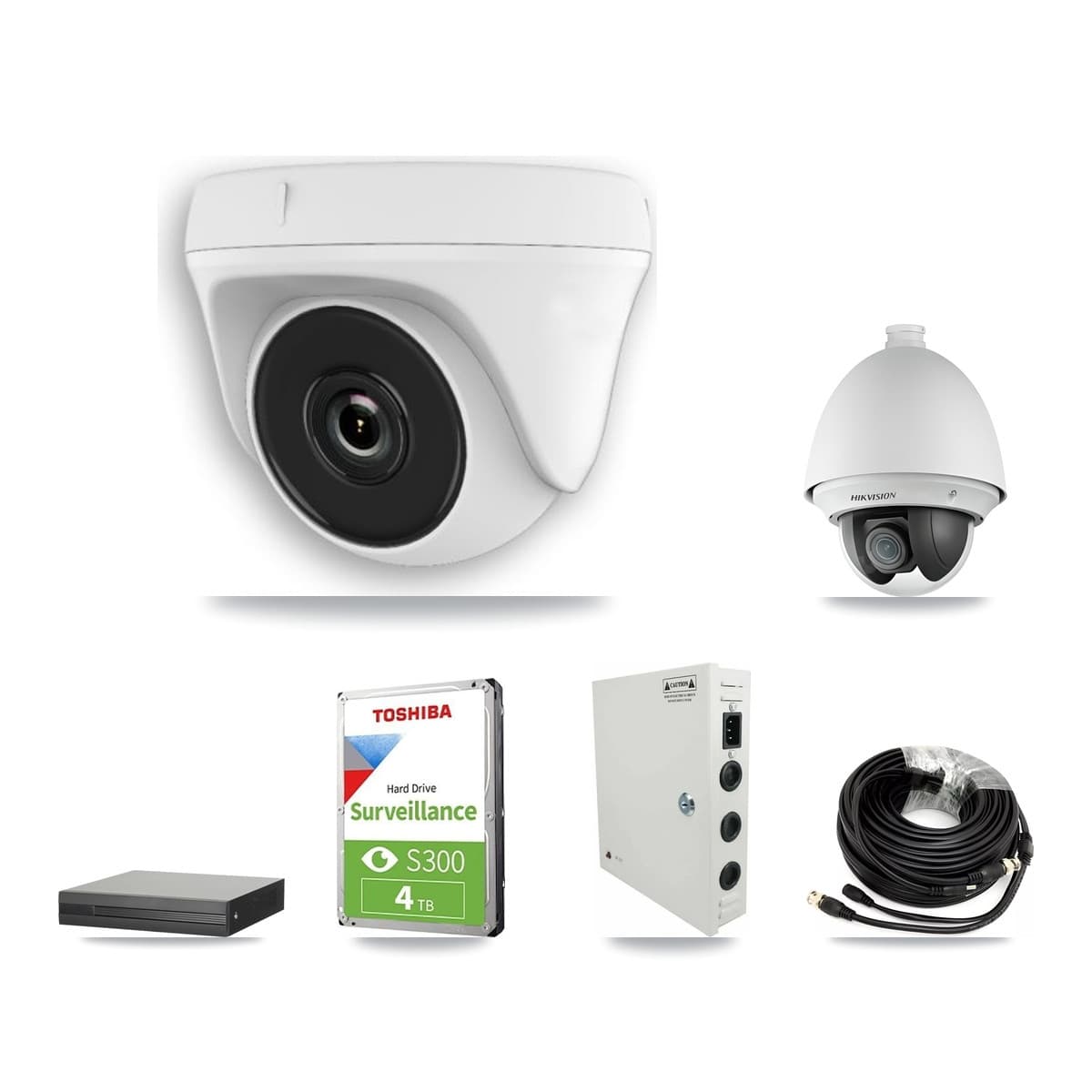 Hikvision 8-Channel 2MP CCTV Kit — 1 DS-2AE4225T PTZ + 5 White HDT-2MP-N20W Dome Cameras + 4TB Recording (XVR-3108HS Recorder)