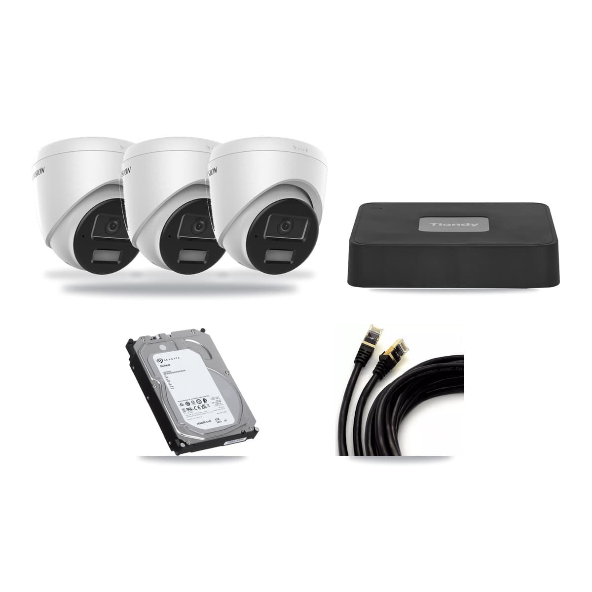 Tiandy 4-channel CCTV kit: 4 cameras (3× 4MP Turret + 1× 5MP Dome), 6TB hard drive
