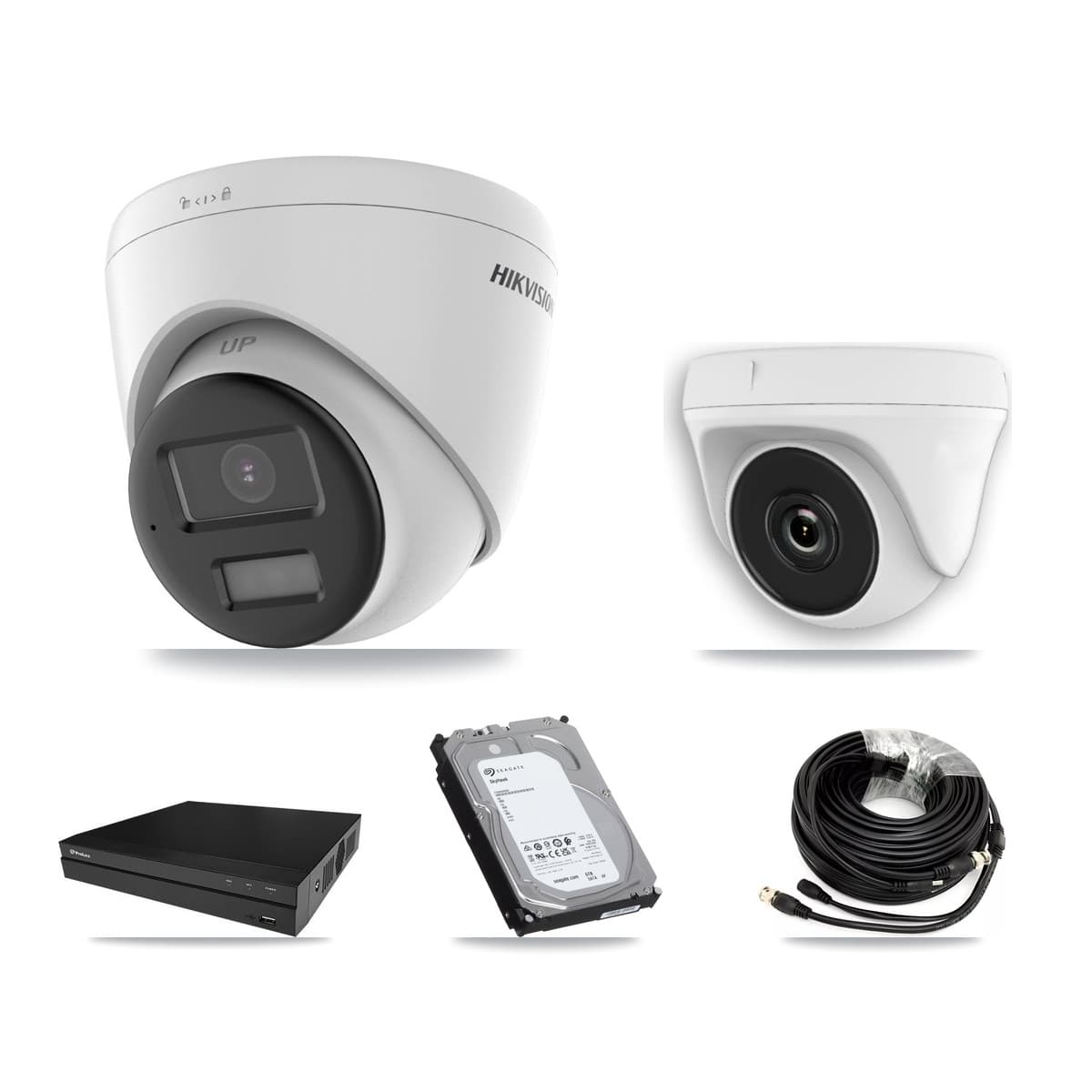 Hikvision & Prolux 8-Channel 2MP – 4K CCTV Kit — 4 4K Turret + 2 White 2MP Dome Cameras + 2× 6TB Recording
