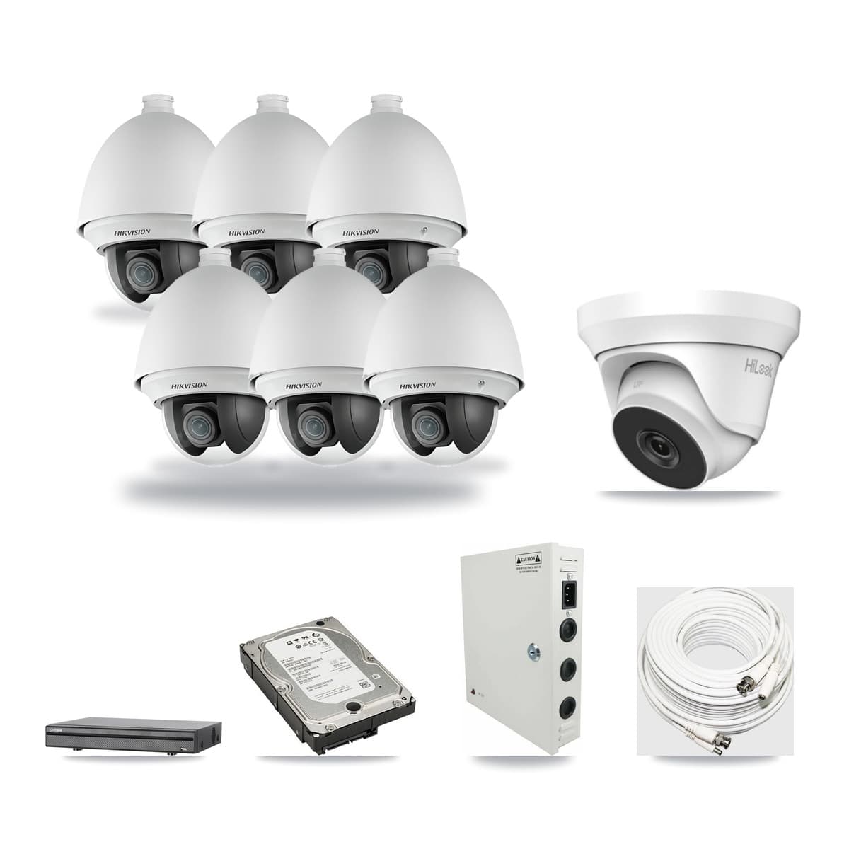 8-Channel 2MP – 4MP CCTV Kit — 6 2MP PTZ + 1 4MP Turret Cameras + 5TB Recording - Image 1