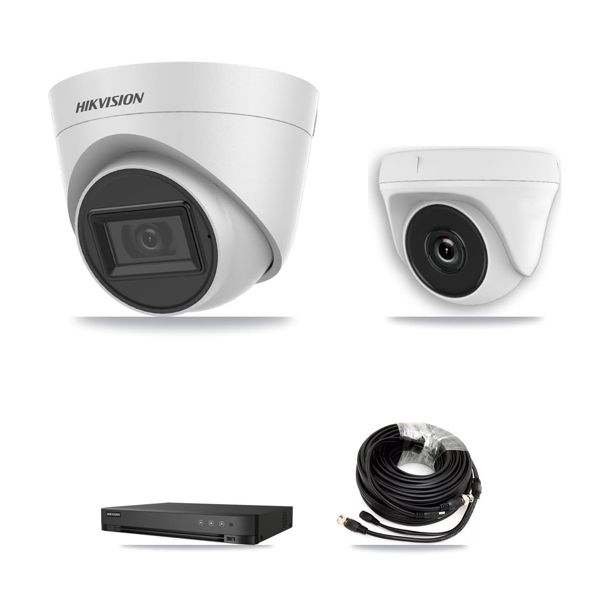 Hikvision 4-Channel 2MP – 5MP CCTV Kit — 2 White 5MP Turret + 1 White 2MP Dome Cameras + 3TB Recording (IDS-7204HQHI Recorder) - Image 1