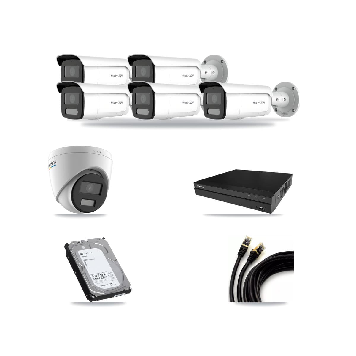 Hikvision & Prolux 8-Channel 2MP – 4MP CCTV Kit — 1 2MP Turret + 5 4MP Bullet Cameras + 6TB Recording - Image 1