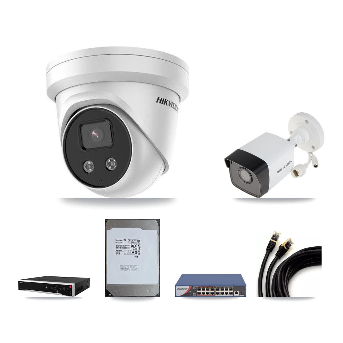 Hikvision 32-Channel 5MP CCTV Kit — 1 Bullet + 31 Turret Cameras + 3× 14TB Recording