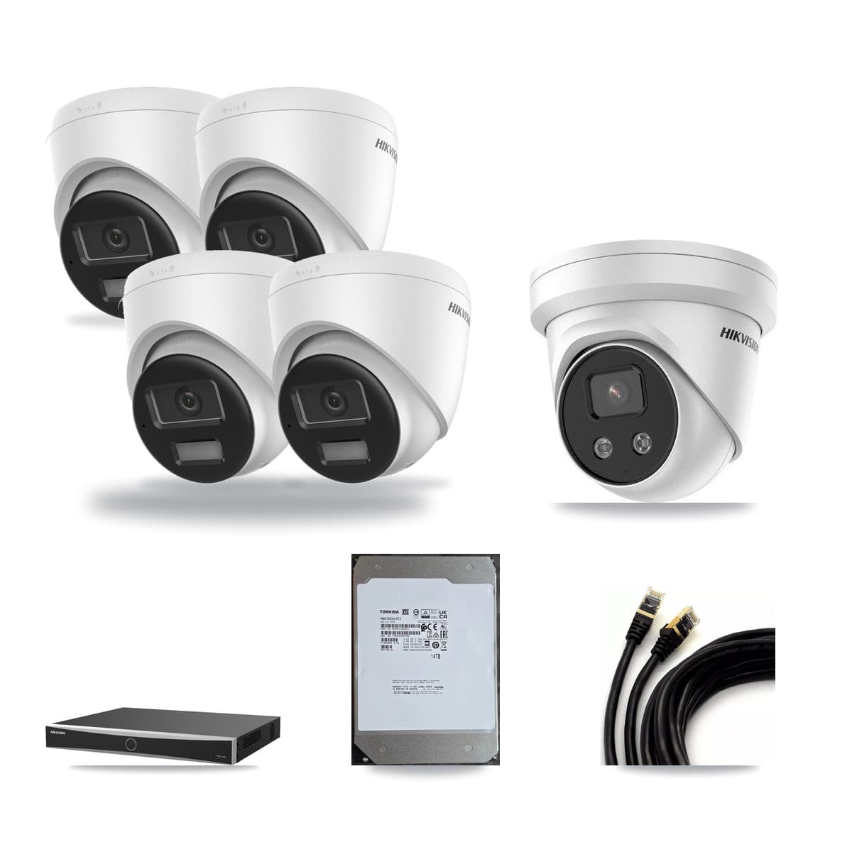 Hikvision 16-Channel 5MP – 4K CCTV Kit — 4 DS-2CD1383G2-LIU 4K + 1 DS-2CD3356G2-ISU 5MP Turret Cameras + 14TB Recording (DS-7616NXI-K2/16P(E) Recorder) - Image 1