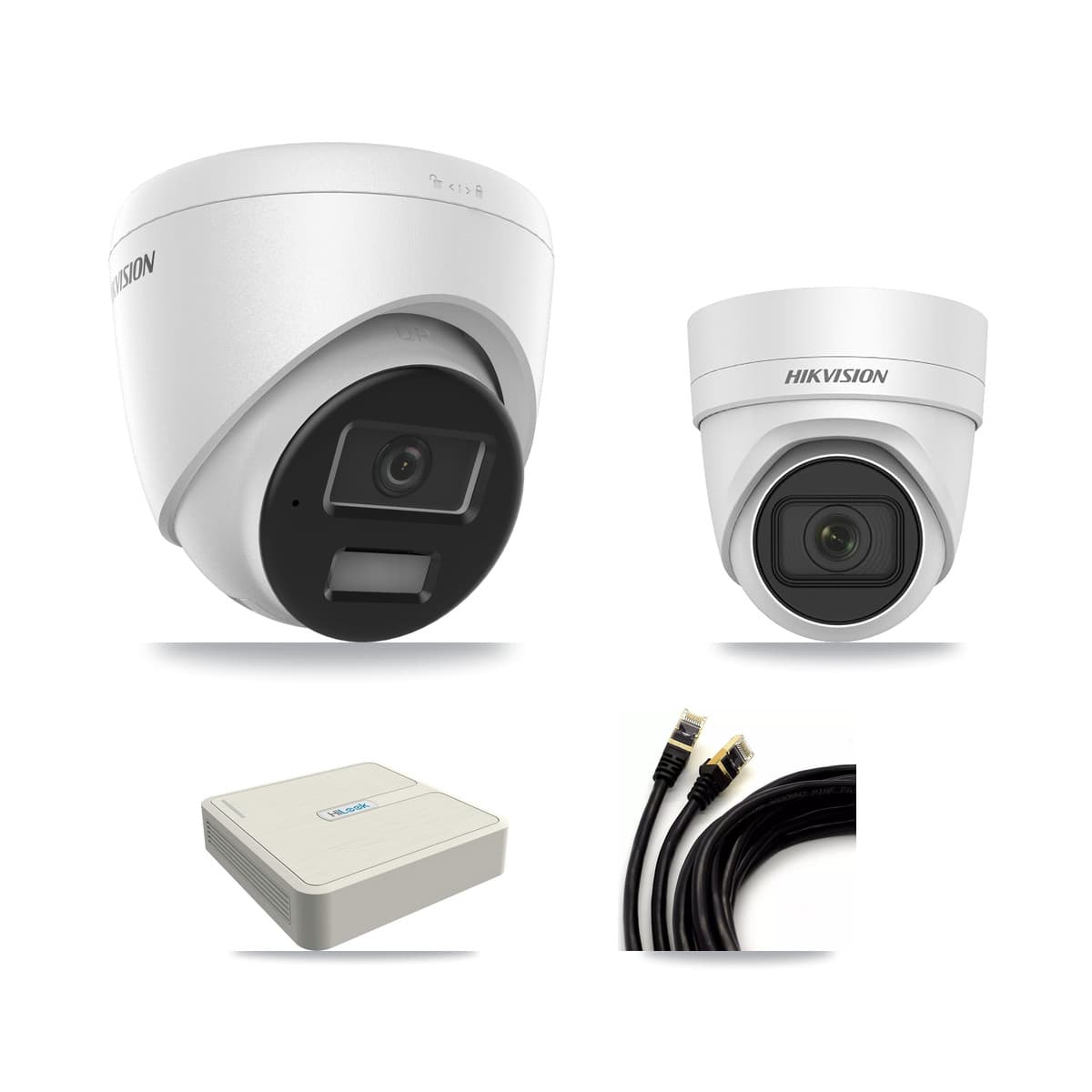 Hikvision & HiLook 8-Channel 4MP CCTV Kit — 1 DS-2CD1343G2 + 1 DS-2CD2H45FWD Turret Cameras + 3TB Recording - Image 1