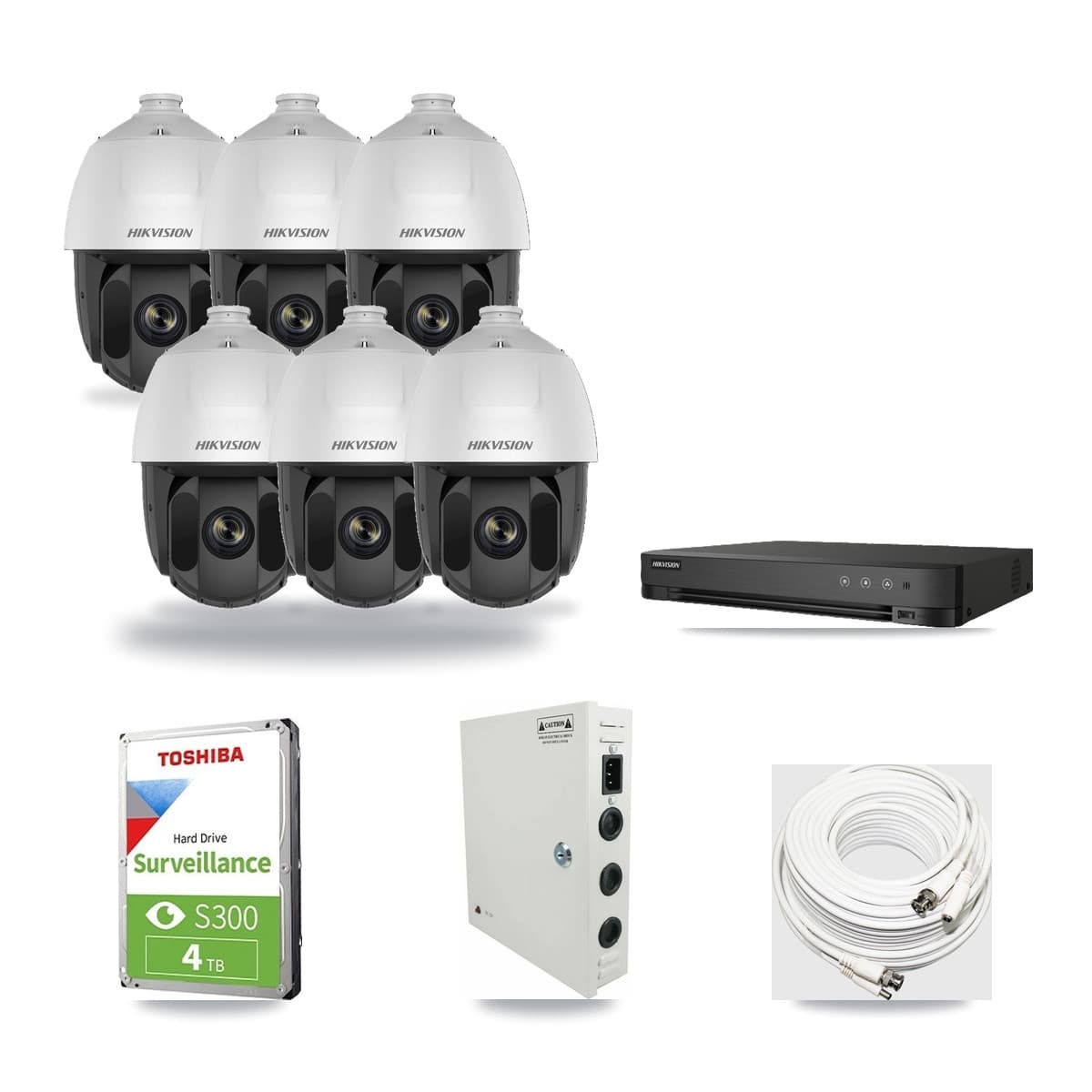 Hikvision 8-Channel 2MP CCTV Kit — 6 DS-2AE5225TI PTZ Cameras + 4TB Recording (IDS-7208HQHI Recorder) - Image 1