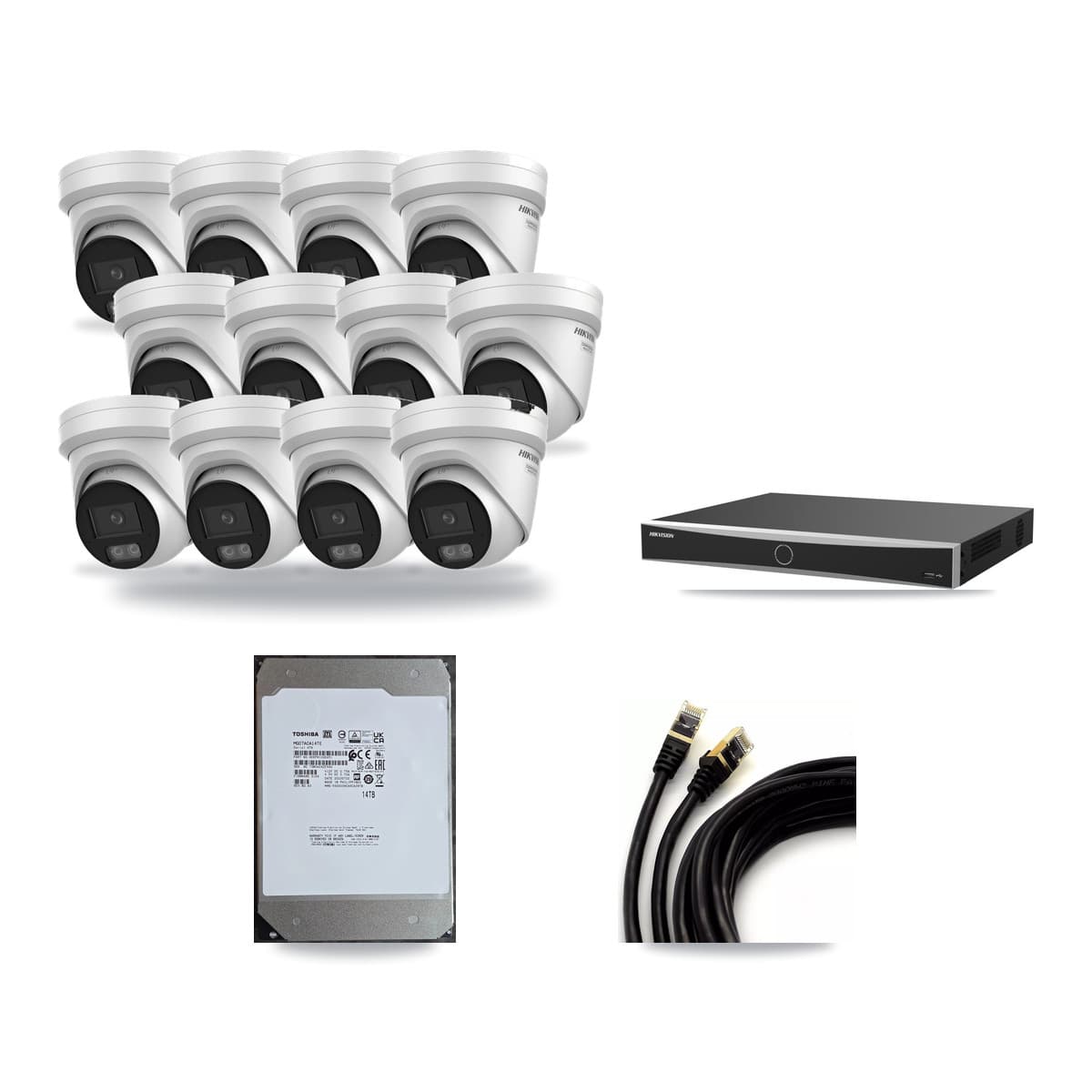 Hikvision 16-Channel 4K CCTV Kit — 12 DS-2CD2387G3 Turret Cameras + 14TB Recording (DS-7616NXI Recorder) - Image 1