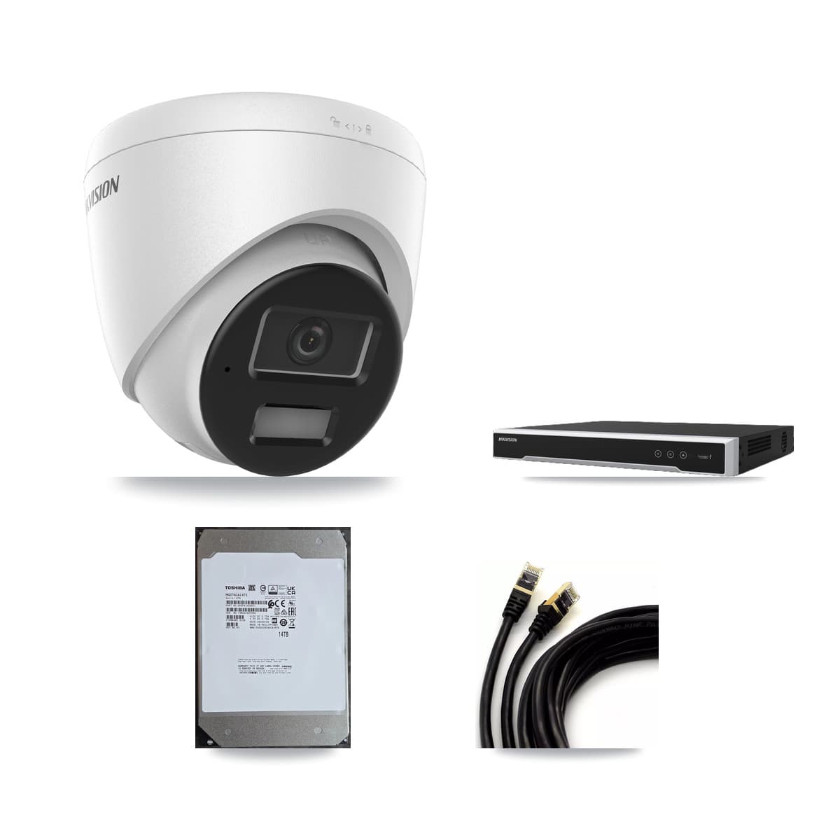 Hikvision 16-Channel 4MP CCTV Kit — 16 DS-2CD1343G2 Turret Cameras + 2× 14TB Recording (DS-7616NI-M2 Recorder)