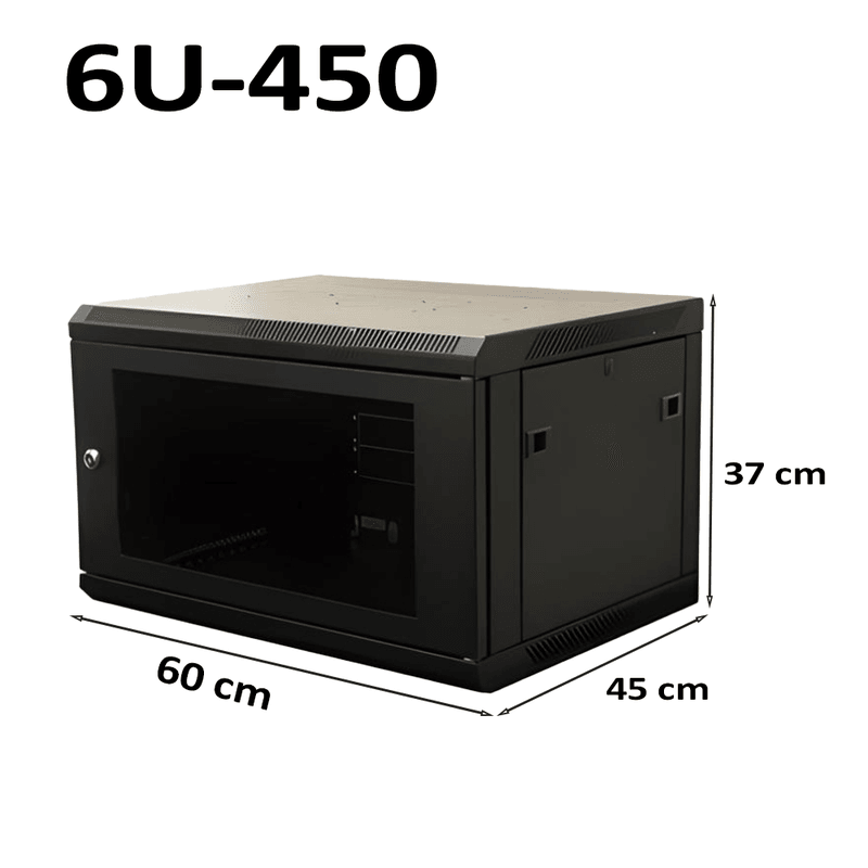 6U Wall Mount Network Rack Cabinet 600×450mm Lockable Black