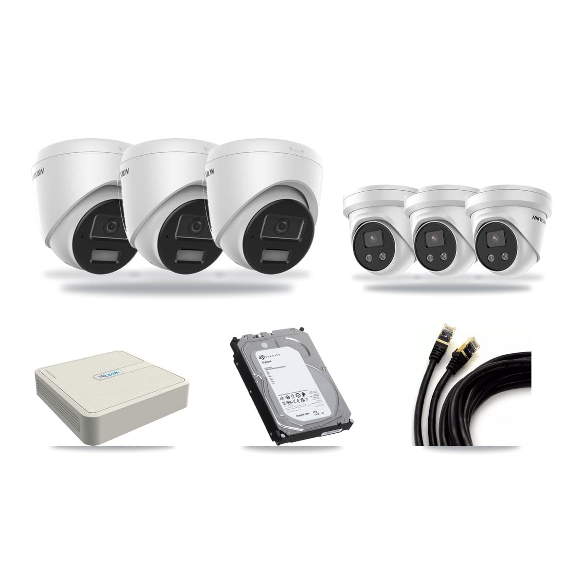 Hikvision & HiLook 8-Channel 4MP – 5MP CCTV Kit — 3 DS-2CD1343G2 4MP + 3 DS-2CD3356G2 5MP Turret Cameras + 6TB Recording - Image 1
