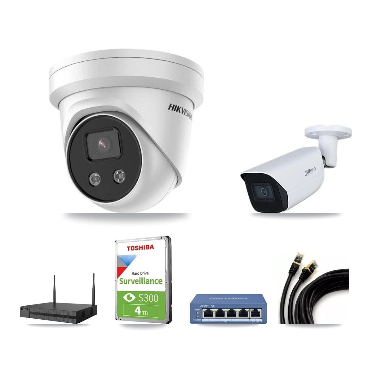 4-Channel 5MP CCTV Kit — 2 Turret + 1 Bullet Cameras + 4TB Recording (NVR-104MH-D Recorder) - Image 1