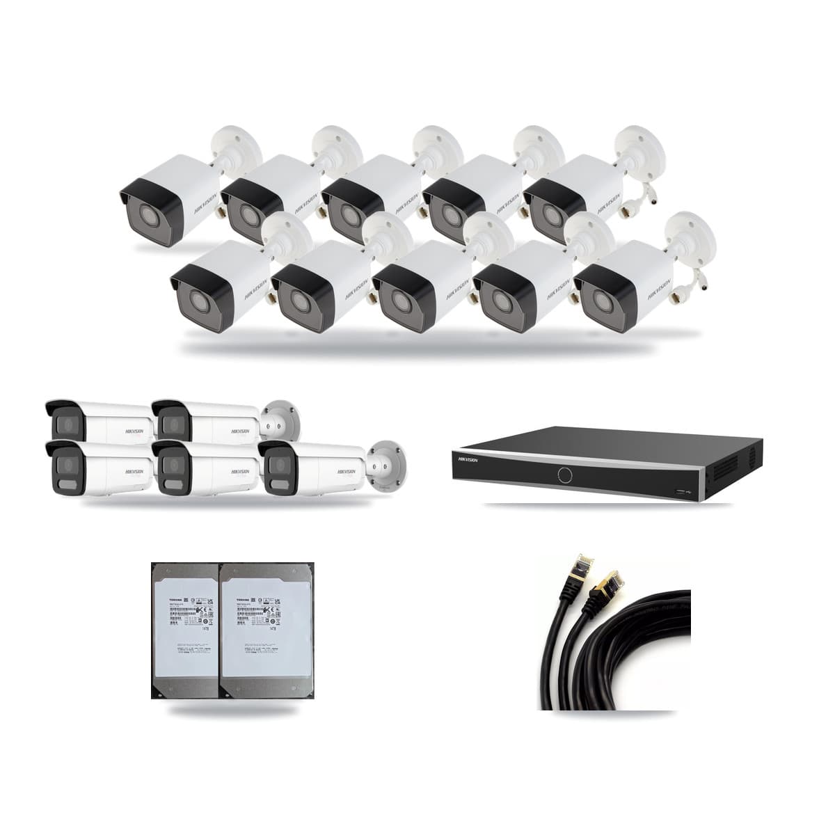 Hikvision 16-Channel 5MP – 4K CCTV Kit — 10 5MP + 5 White 4K Bullet Cameras + 2× 14TB Recording (DS-7616NXI Recorder) - Image 1