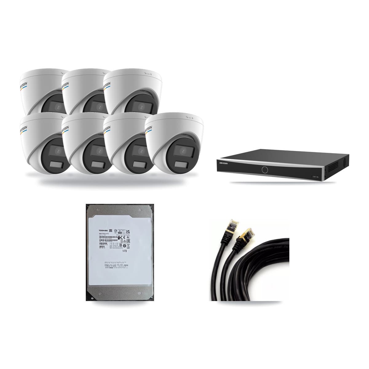 Hikvision 16-Channel 2MP – 5MP CCTV Kit — 7 2MP Turret + 7 5MP Dome Cameras + 14TB Recording (DS-7616NXI Recorder) - Image 1