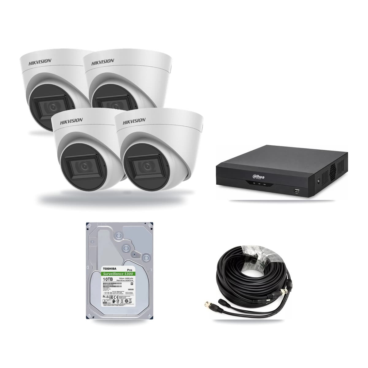 Hikvision & Dahua 4-Channel 5MP CCTV Kit — 4 White Turret Cameras + 10TB Recording - Image 1
