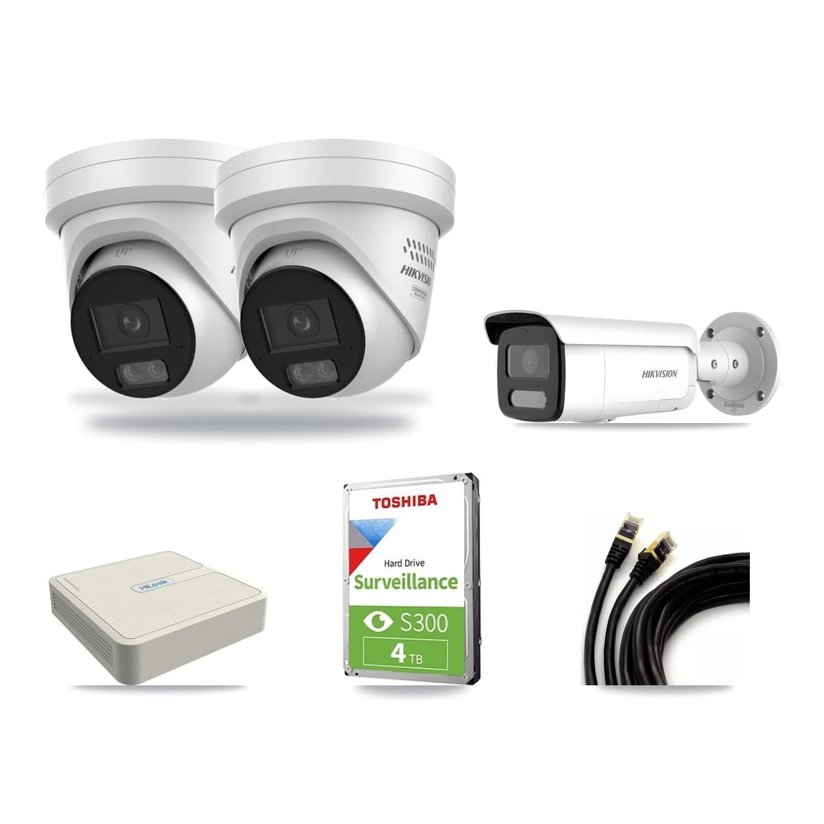 Hikvision & HiLook 8-Channel 4MP CCTV Kit — 2 Turret + 1 Bullet Cameras + 4TB Recording (NVR-108H-D Recorder) - Image 1