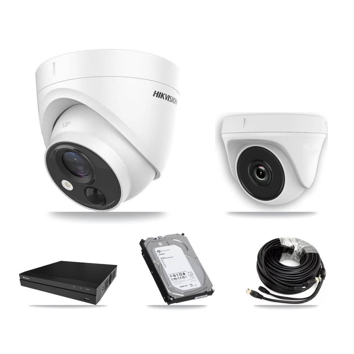 Hikvision & Prolux 8-Channel 2MP – 5MP CCTV Kit — 3 DS-2CE71H0T 5MP Turret + 1 White HDT-2MP-N20W 2MP Dome Cameras + 6TB Recording - Image 1