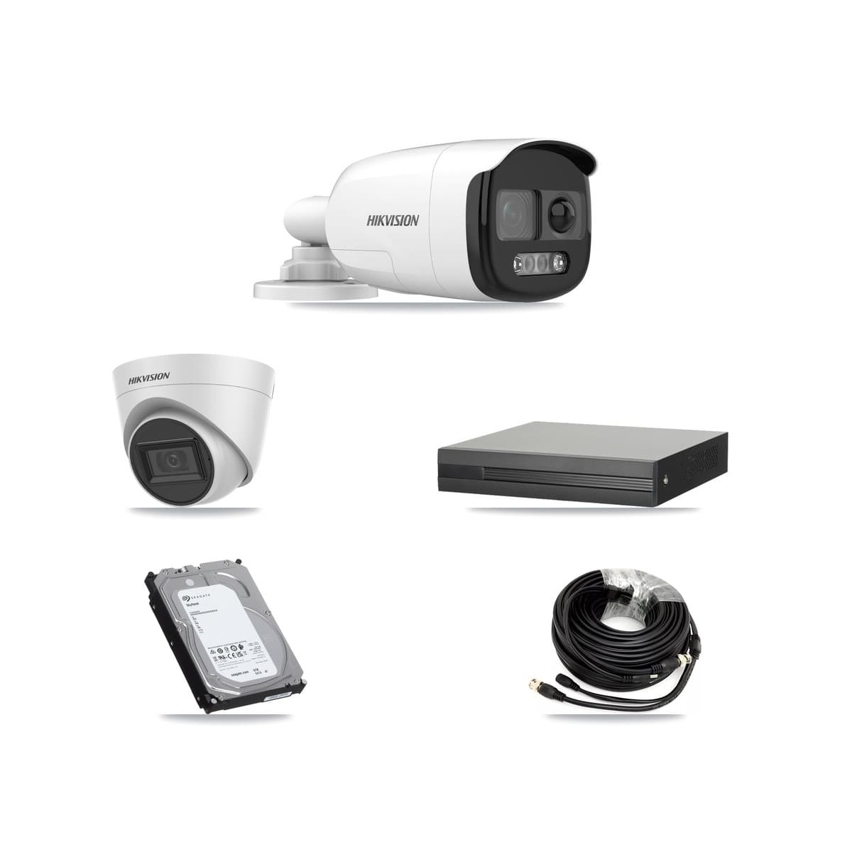 Hikvision 8-Channel 5MP CCTV Kit — 2 Bullet + 2 White Turret Cameras + 6TB Recording (XVR-3108HS Recorder)