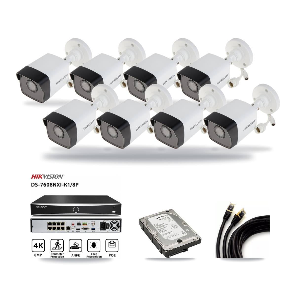 Hikvision 8-Channel 5MP CCTV Kit — 8 DS-2CD1053G0 Bullet Cameras + 5TB Recording - Image 1