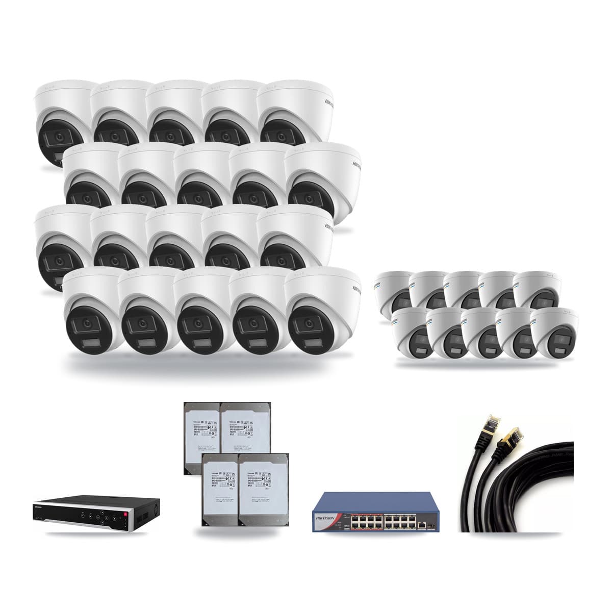 Hikvision 32-Channel 2MP – 4K CCTV Kit — 10 2MP + 20 4K Turret Cameras + 4× 14TB Recording - Image 1